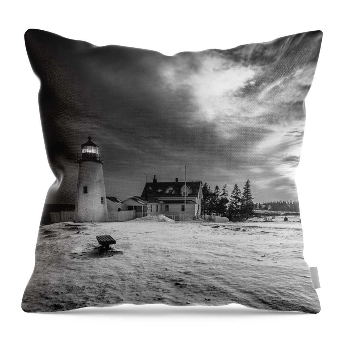 Maine Throw Pillow featuring the photograph Maine Coastal Storm over Pemaquid Lighthouse by Ranjay Mitra