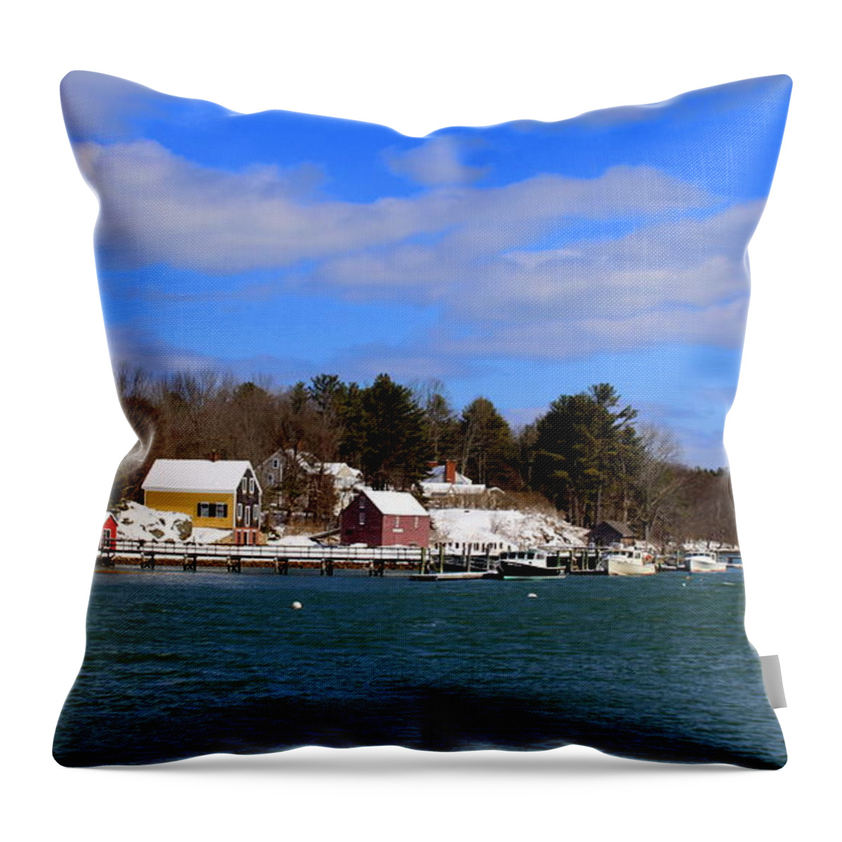 Maine Throw Pillow featuring the photograph Maine Lobster Boats in Winter by Lennie Malvone