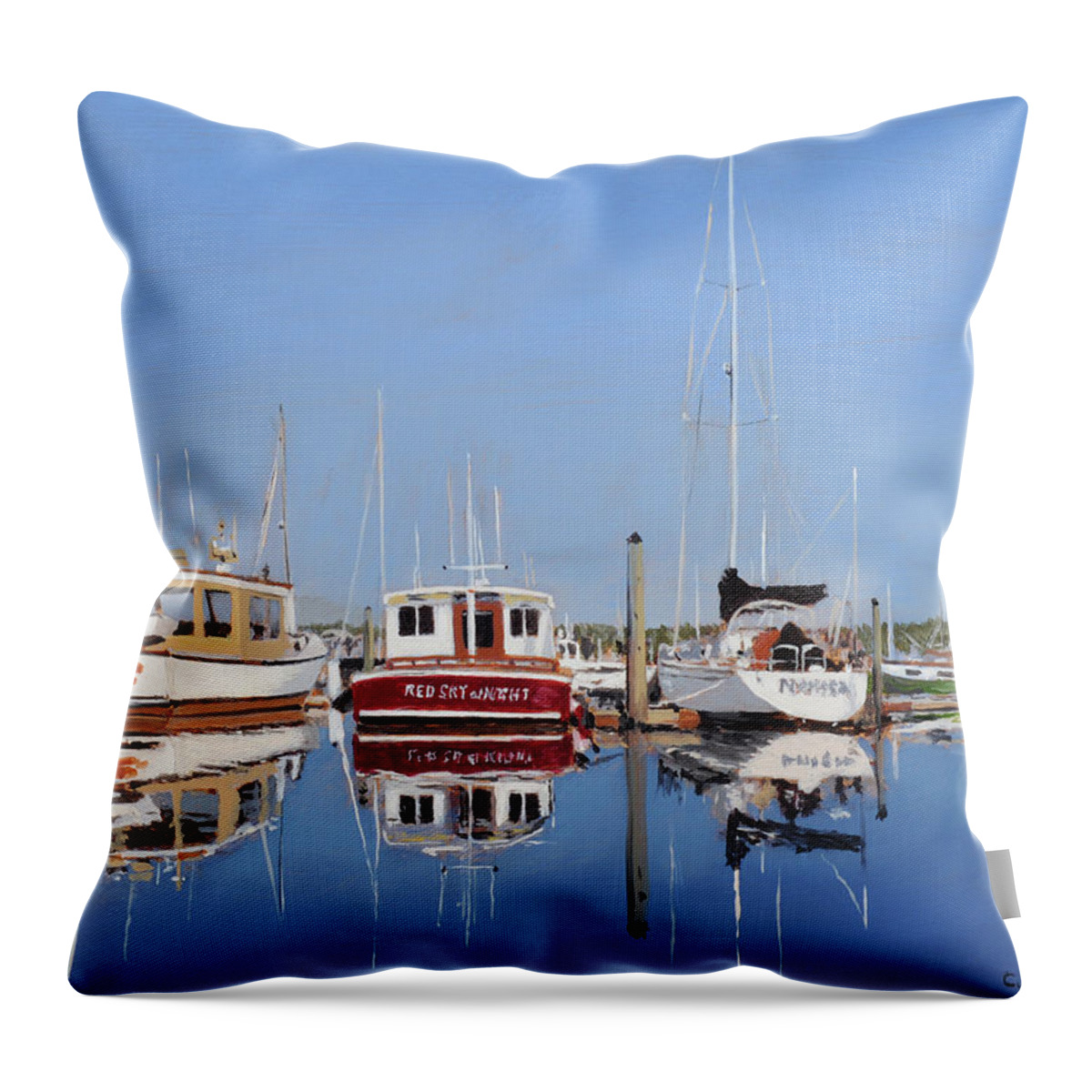 Maine Throw Pillow featuring the painting Maine Marina Evening by Craig Morris