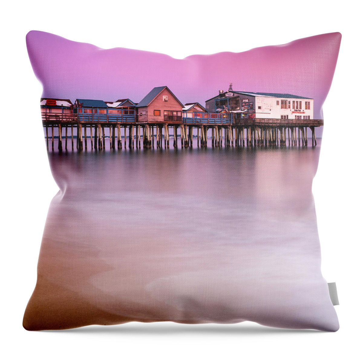 Maine Throw Pillow featuring the photograph Maine Old Orchard Beach Pier Sunset by Ranjay Mitra
