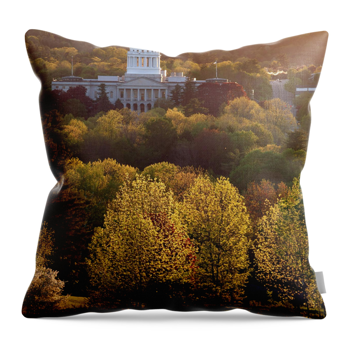 Maine Throw Pillow featuring the photograph Maine State Capitol at Sunset by Olivier Le Queinec