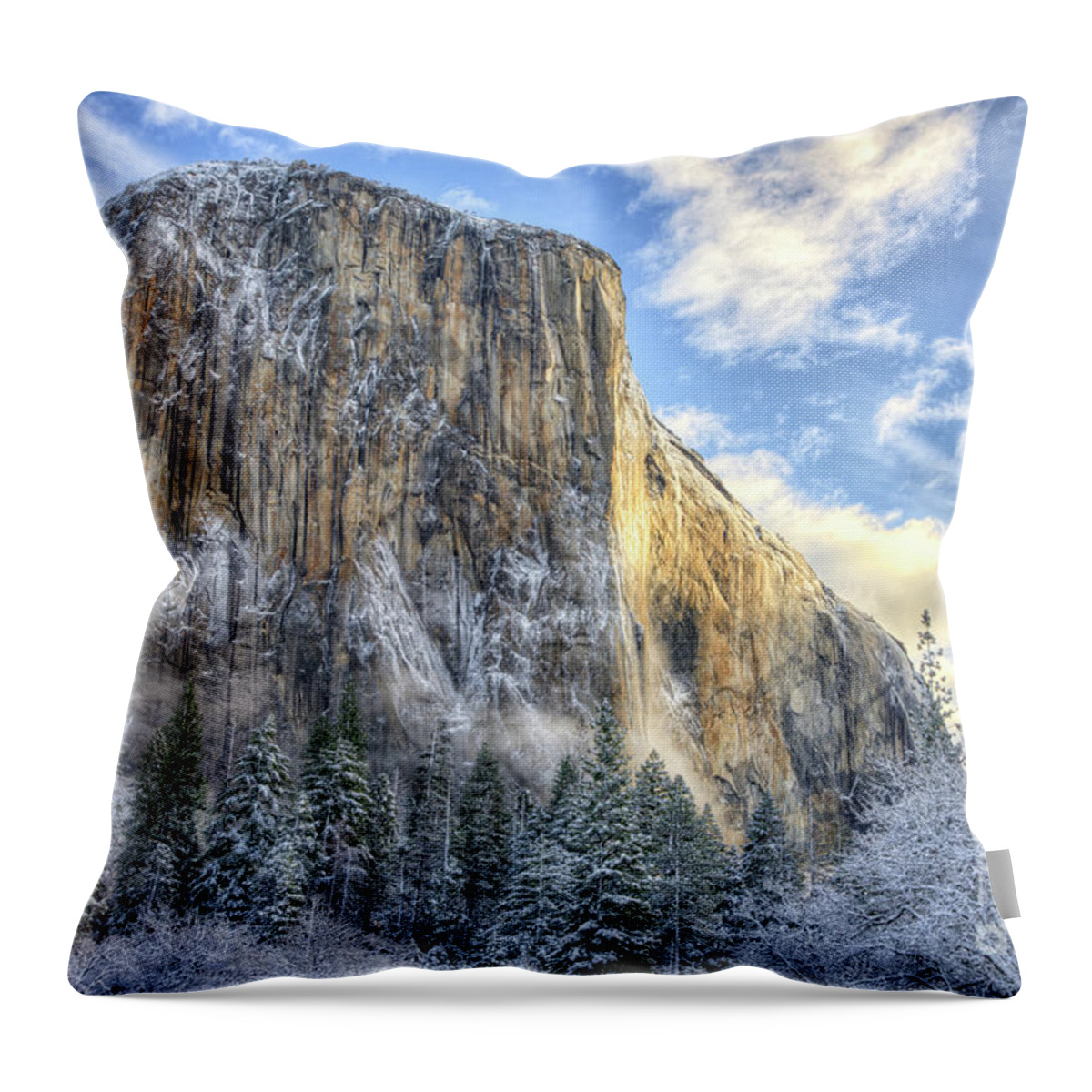 El Capitan Throw Pillow featuring the photograph Majestic El Capitan Winter Sunrise Yosemite National Park by Wayne Moran