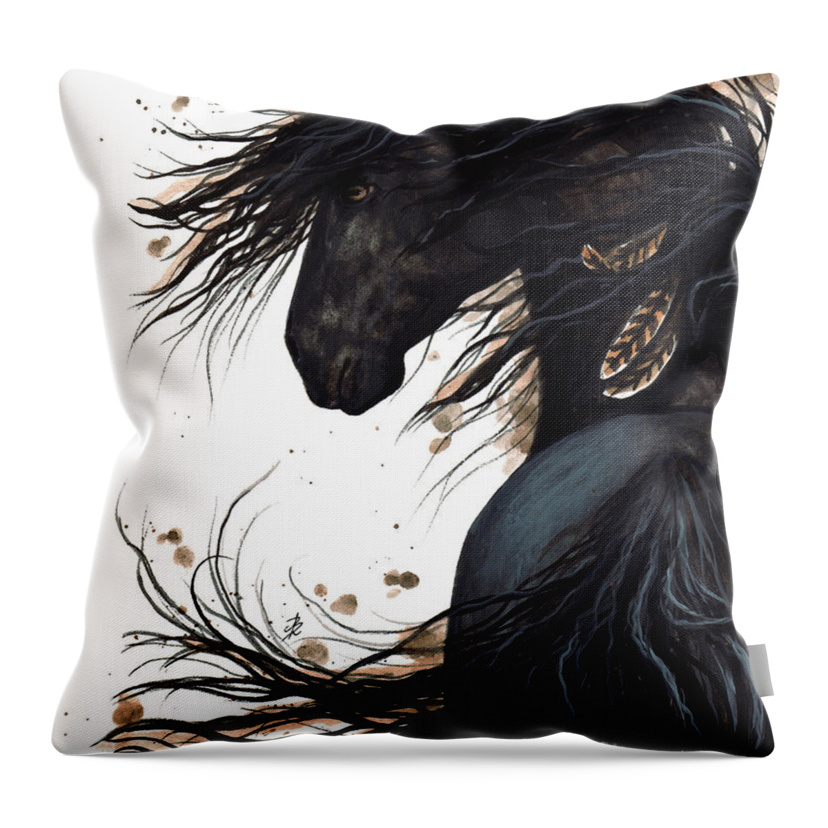 Majestic Horse Throw Pillow featuring the painting Majestic Friesian 143 by AmyLyn Bihrle
