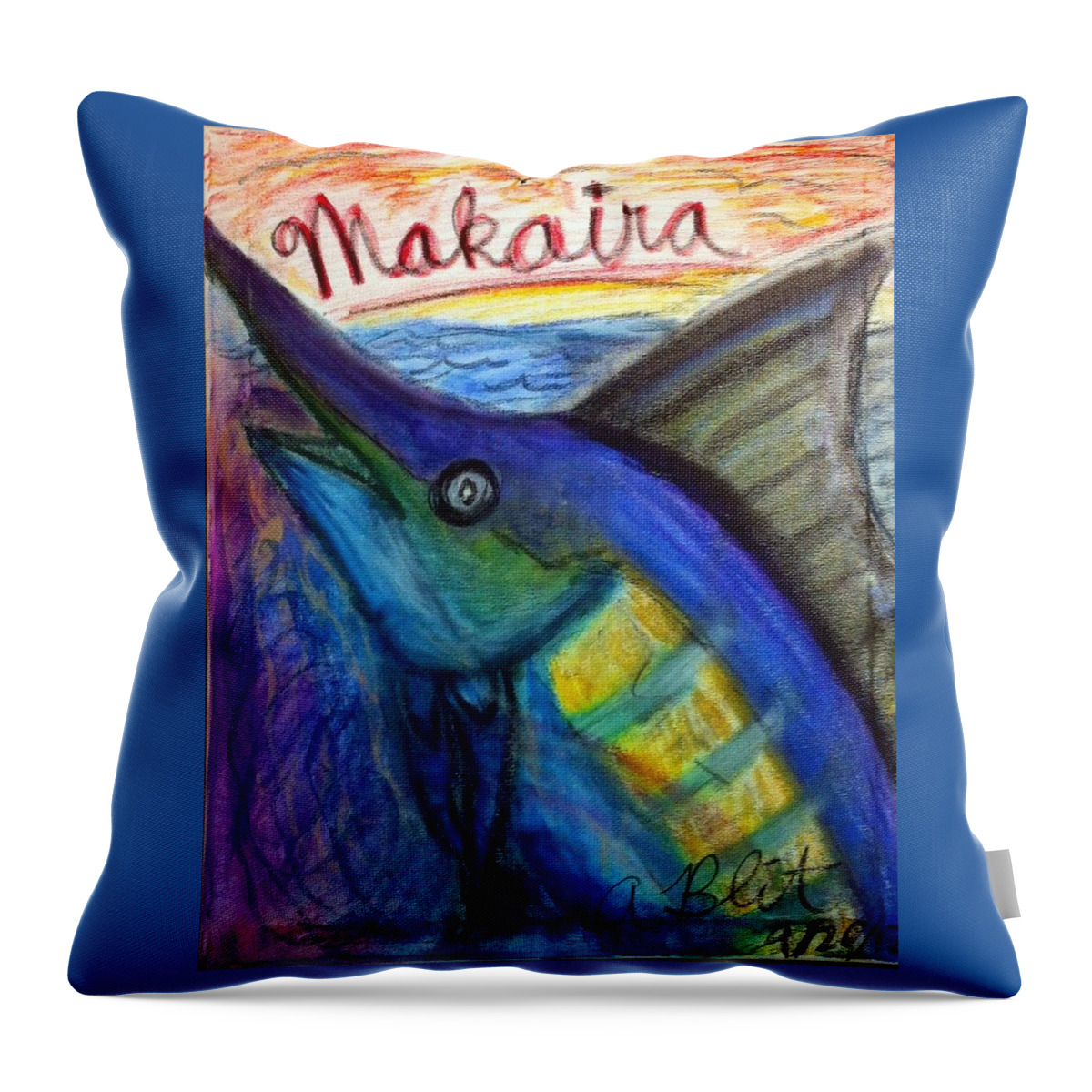 Makaira Nigricans Throw Pillow featuring the pastel Makaira by Andrew Blitman