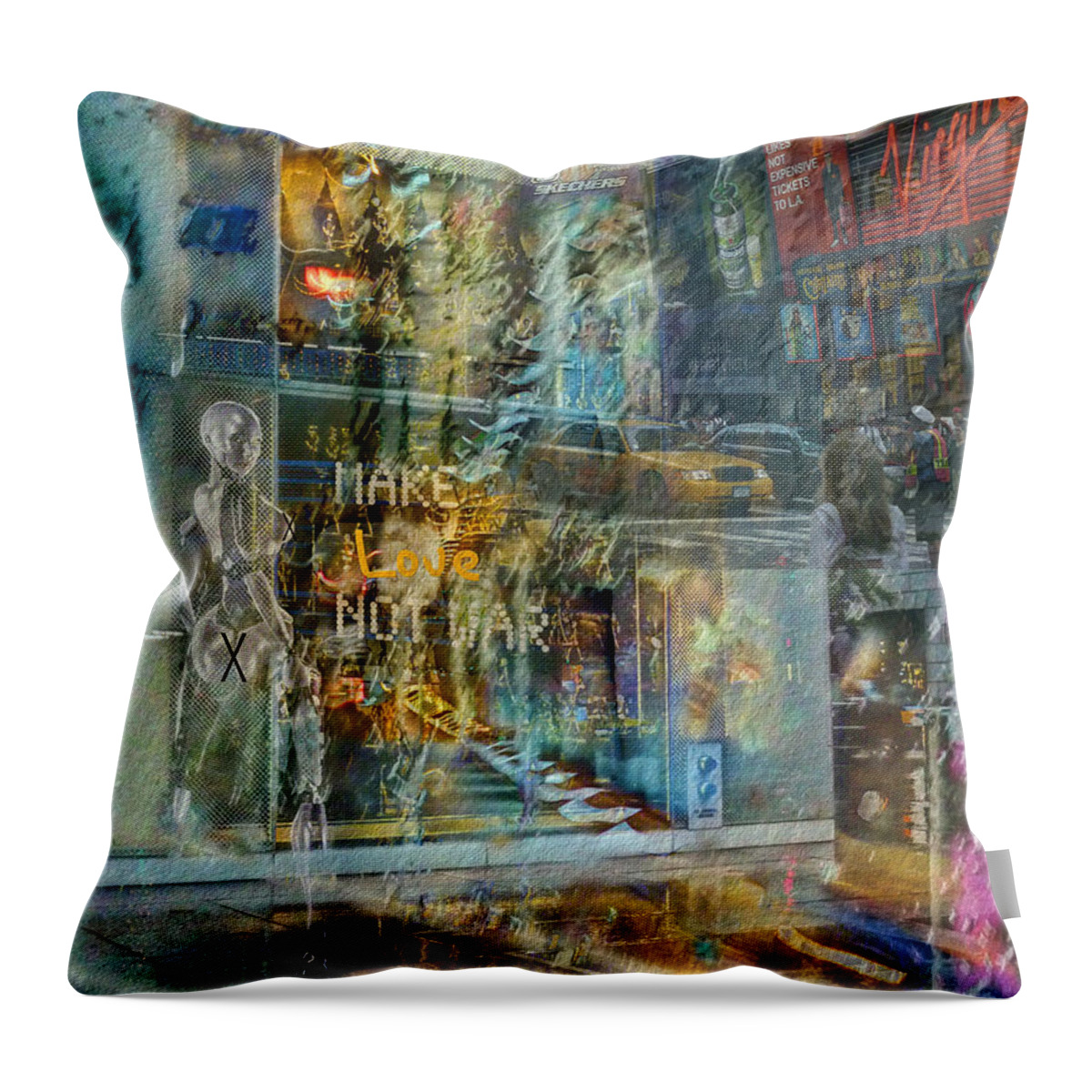 Photo Montage Throw Pillow featuring the photograph Make Love Not War by Jeff Breiman