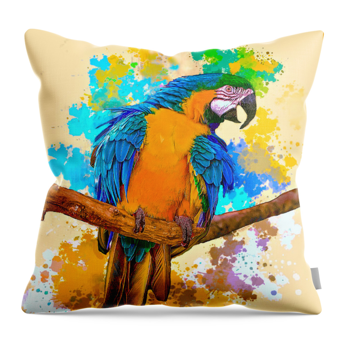 Macaw Throw Pillow featuring the photograph Making a splash by Brian Tarr