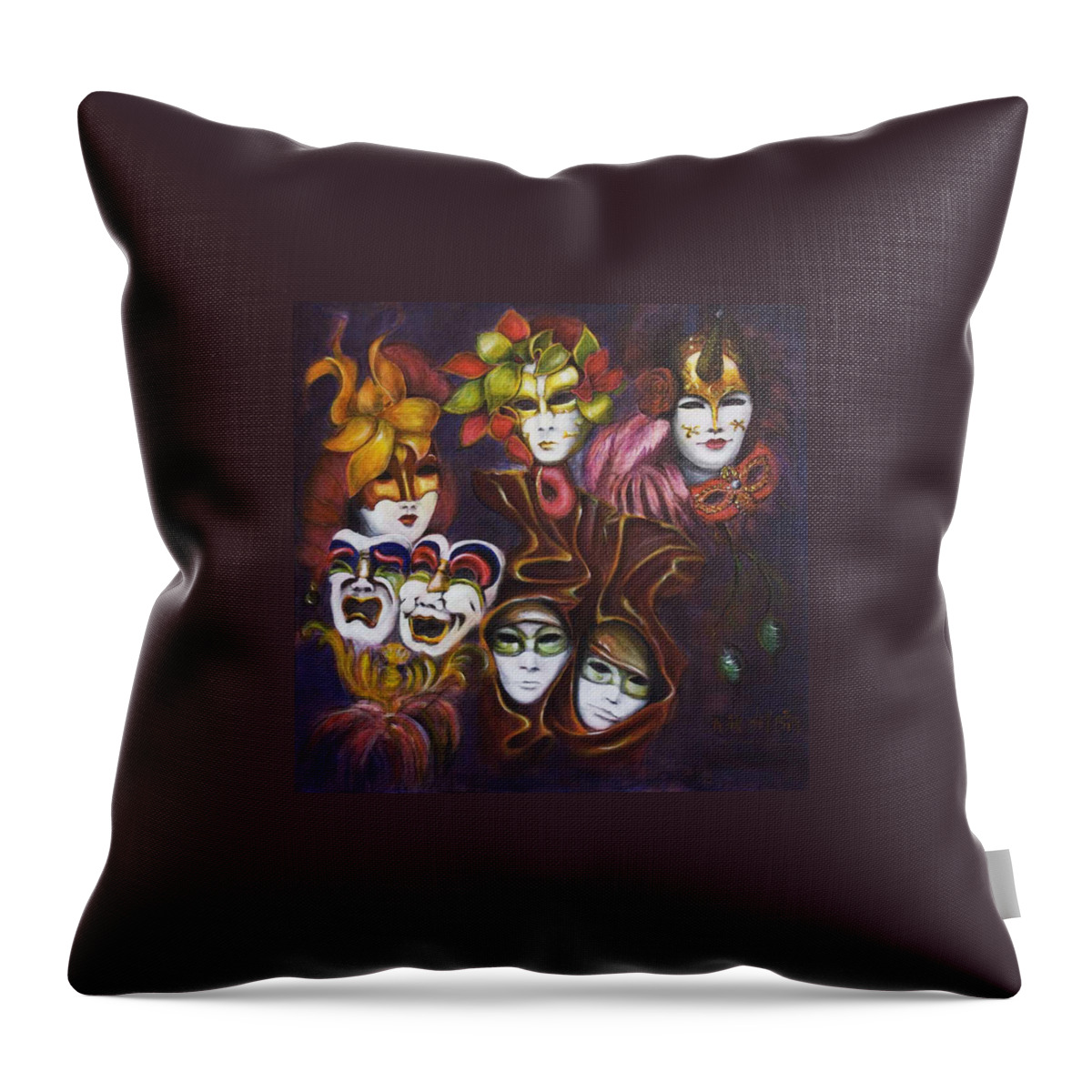 Masks Throw Pillow featuring the painting Making Faces I by Nik Helbig