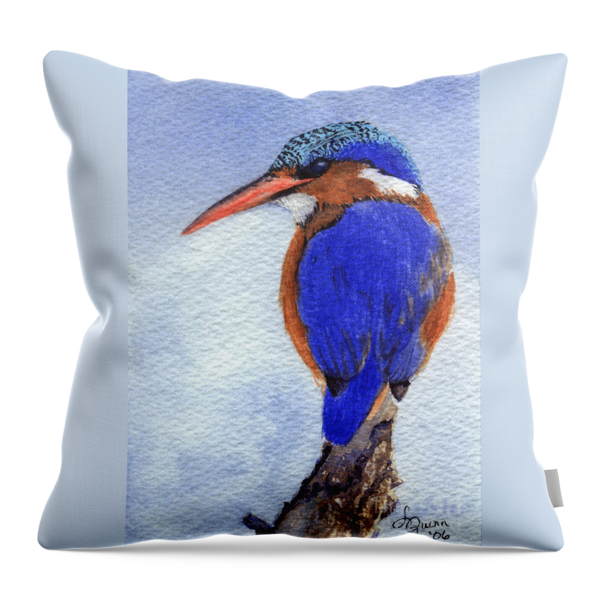 Bird Throw Pillow featuring the painting Malachite Kingfisher by Lynn Quinn