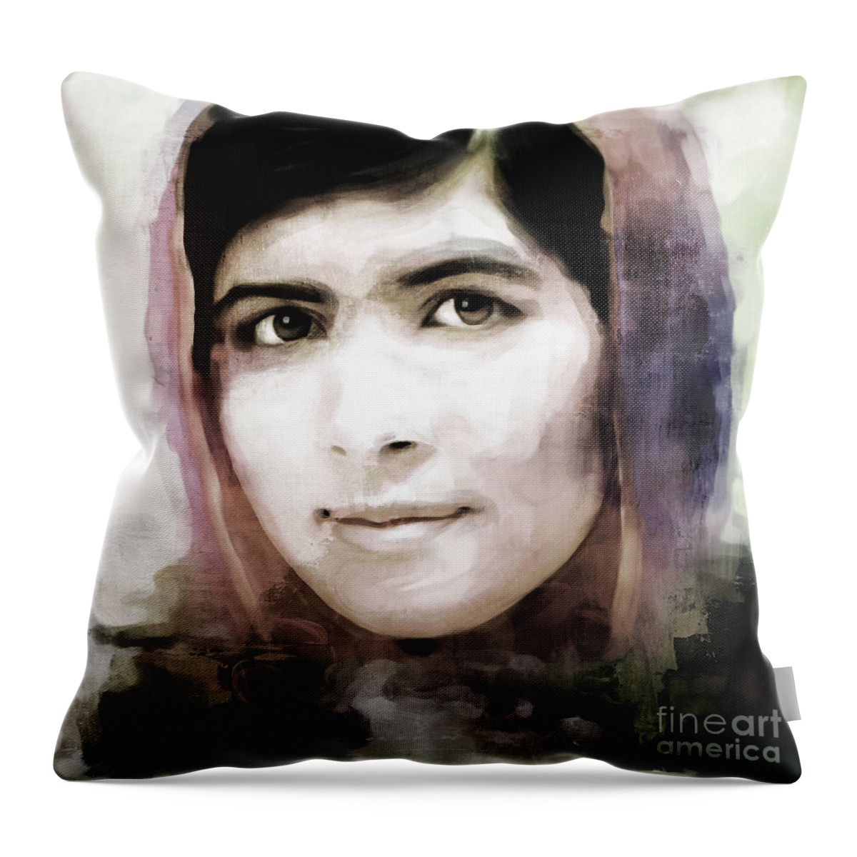 Malala Yousafzai Throw Pillow featuring the painting Malala Yousaf Zai 10 by Gull G