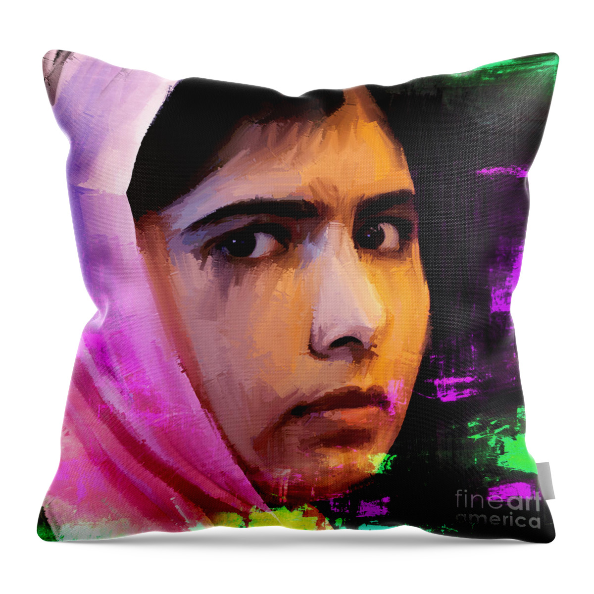 Malala Yousafzai Throw Pillow featuring the painting Malala Yousaf Zai 18 by Gull G