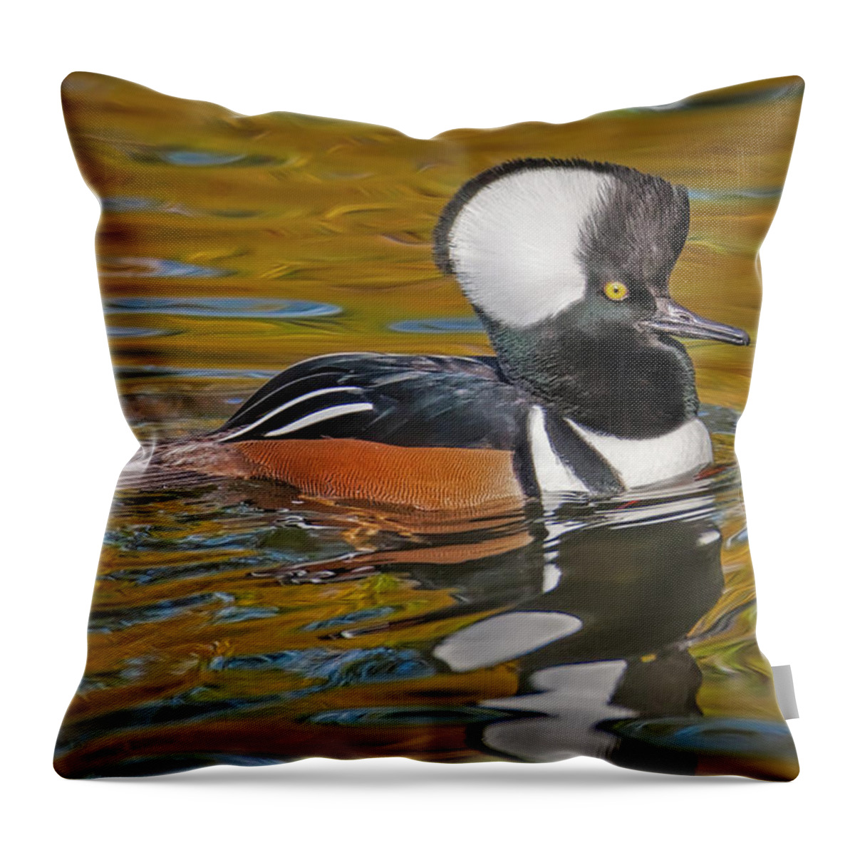 Hooded Merganaser Throw Pillow featuring the photograph Male Hooded Merganser Duck by Susan Candelario