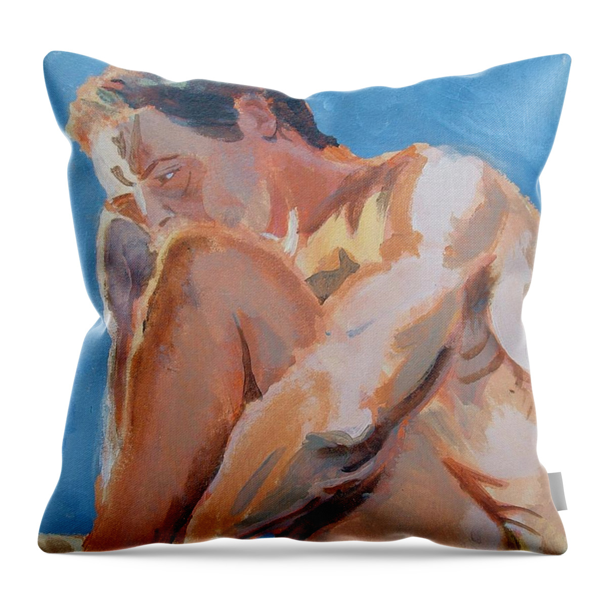 Male Nude Throw Pillow featuring the painting Male Nude Painting by Mike Jory