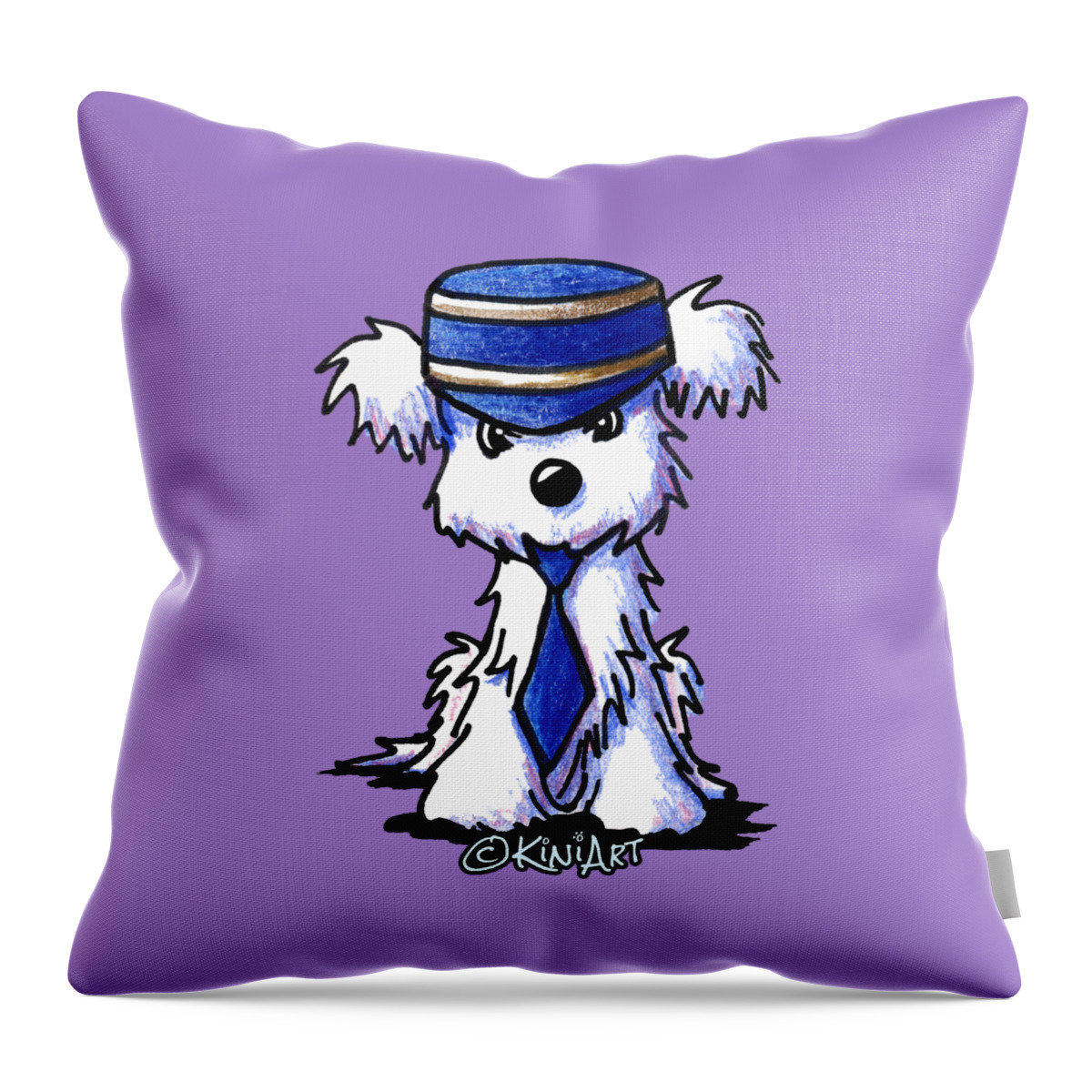 Maltese Throw Pillow featuring the drawing Maltese Conductor by Kim Niles aka KiniArt