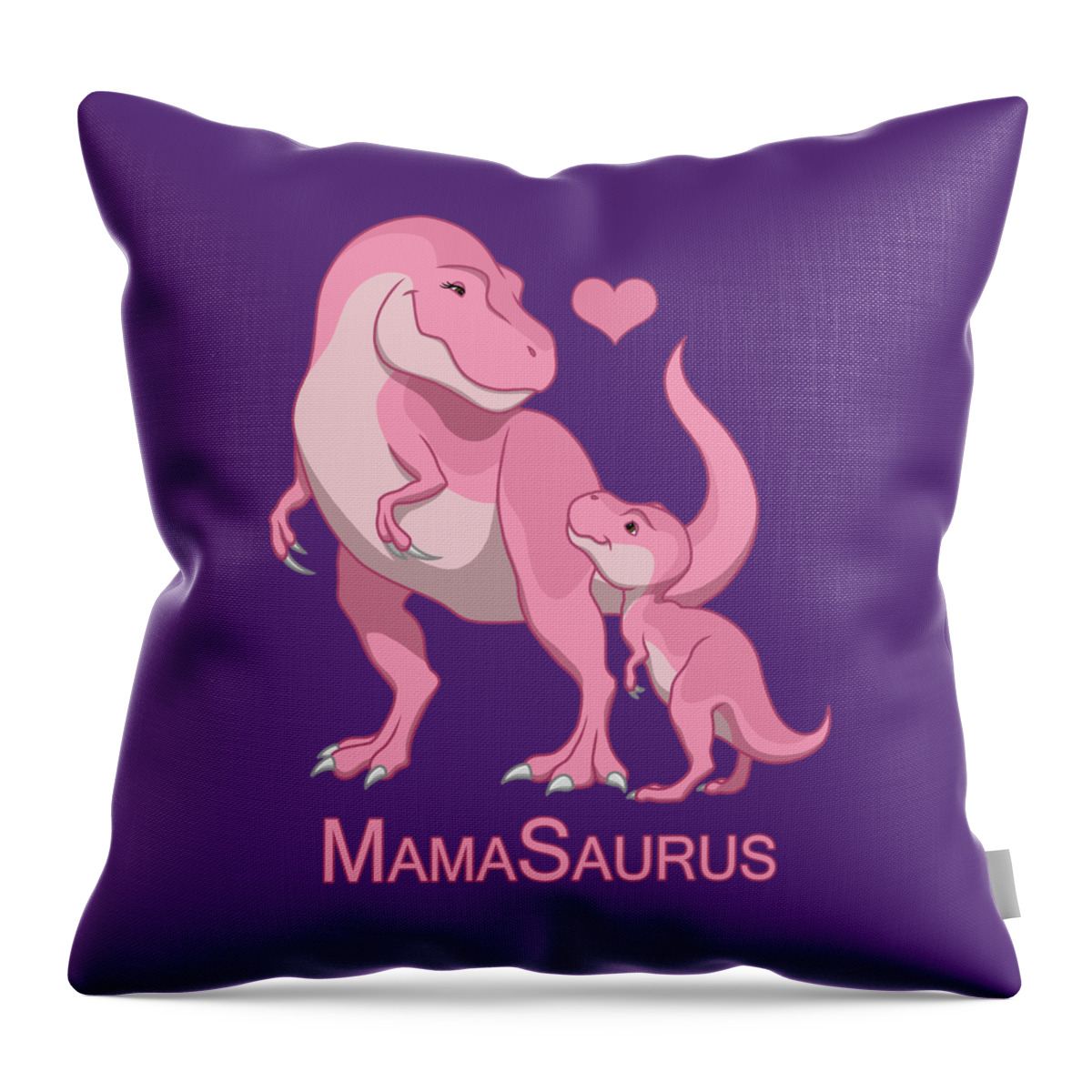 Mama Throw Pillow featuring the painting MamaSaurus Tyrannosaurus Rex and Baby Girl Dinosaurs by Crista Forest