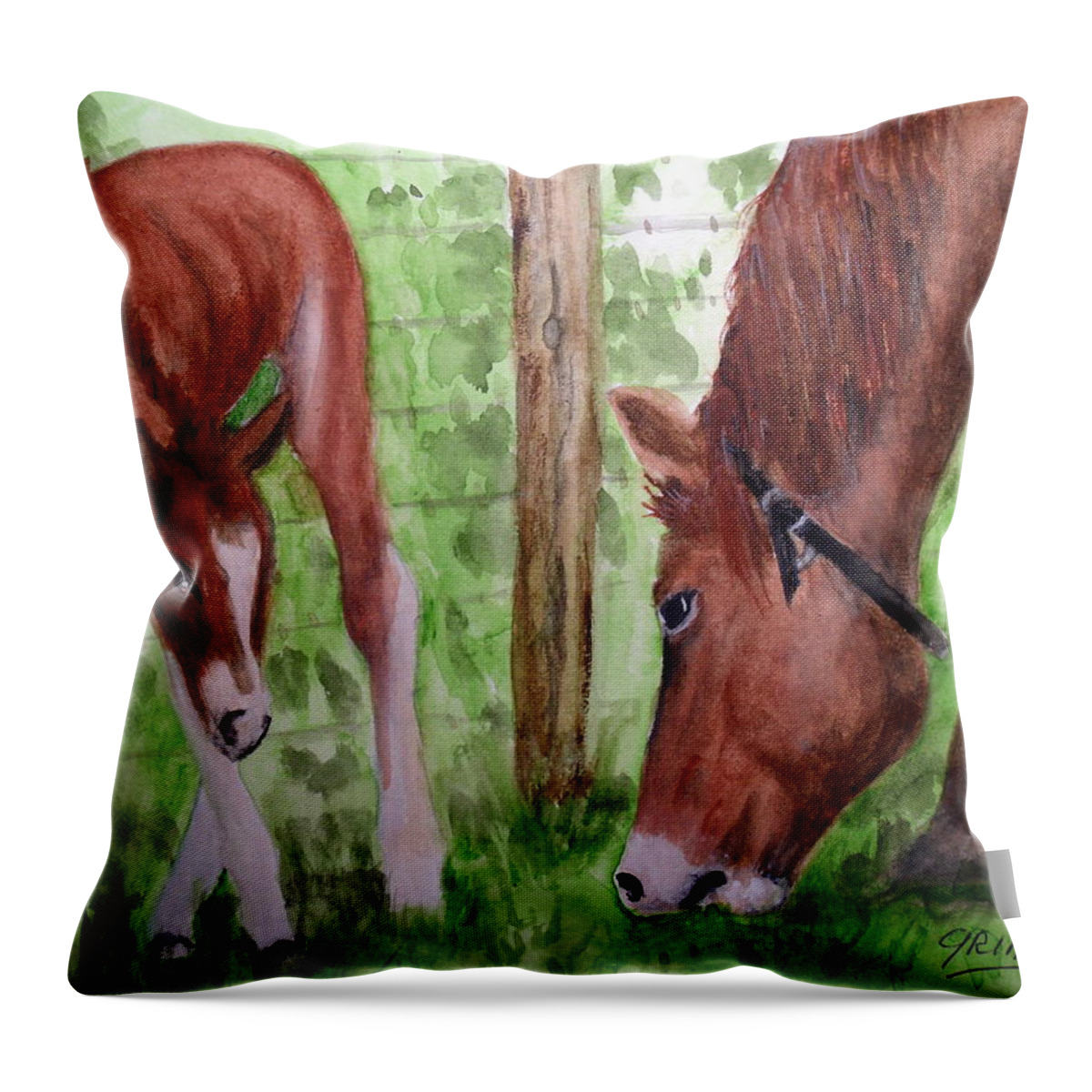 Horse Throw Pillow featuring the painting Mamma and her Baby by Carol Grimes