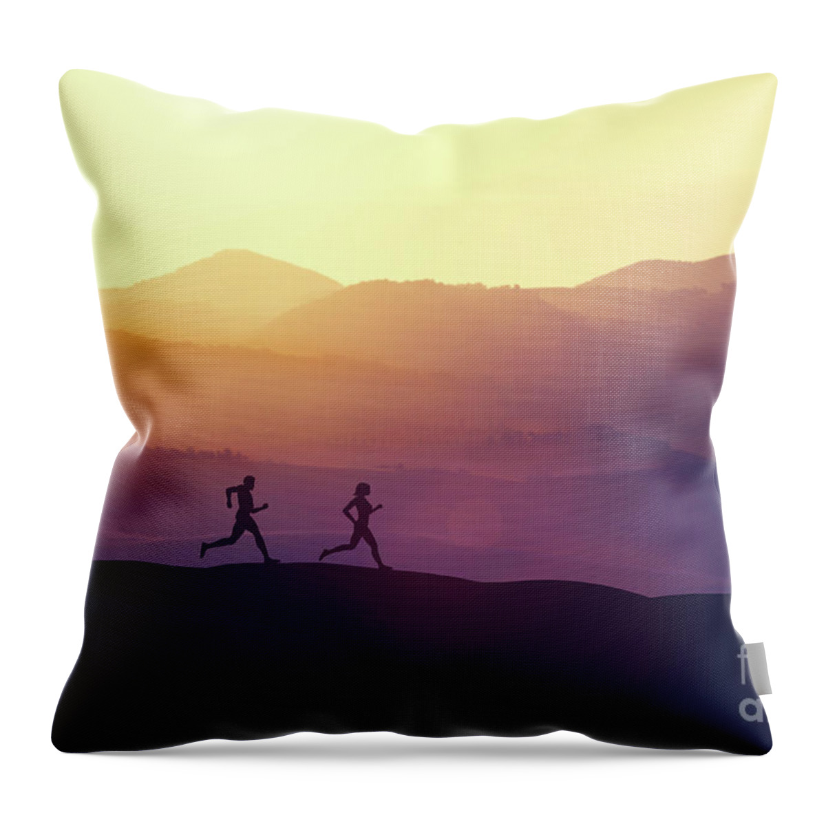 Man Throw Pillow featuring the photograph Man and woman running on a hill in the country by Michal Bednarek