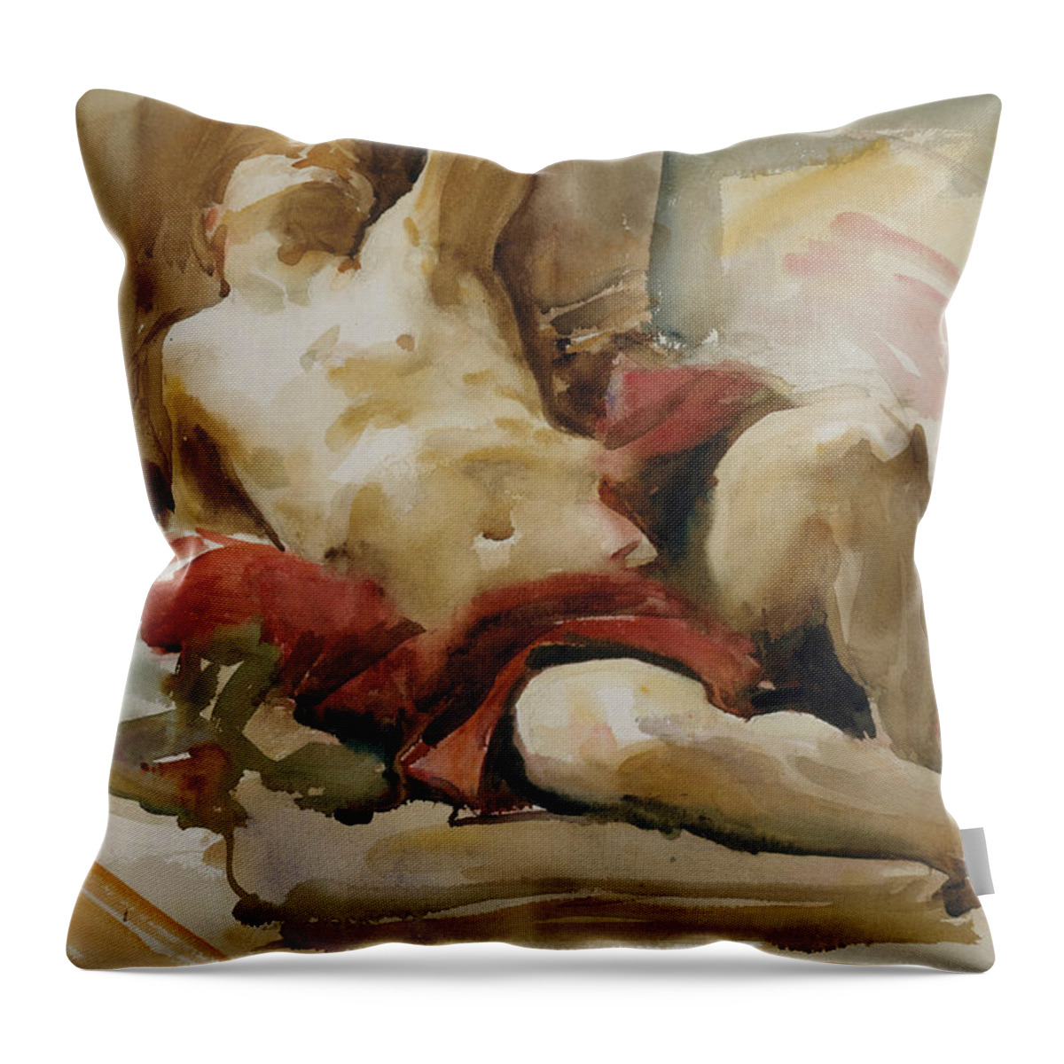 19h Century Art Throw Pillow featuring the drawing Man with Red Drapery by John Singer Sargent