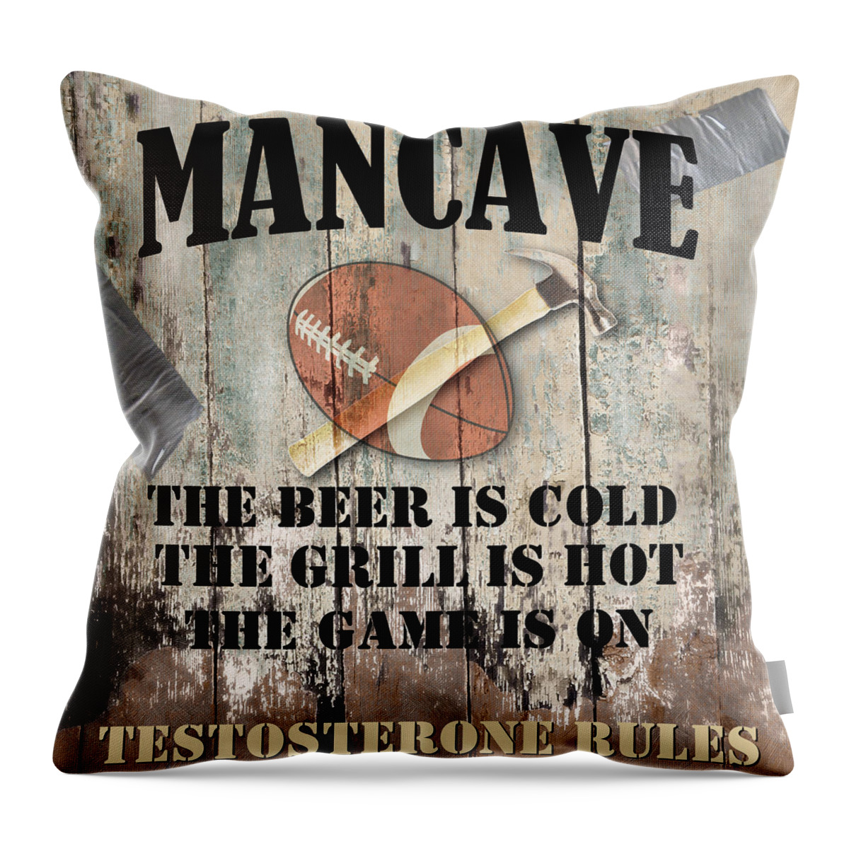 Mancave Throw Pillow featuring the painting Mancave Football by Mindy Sommers