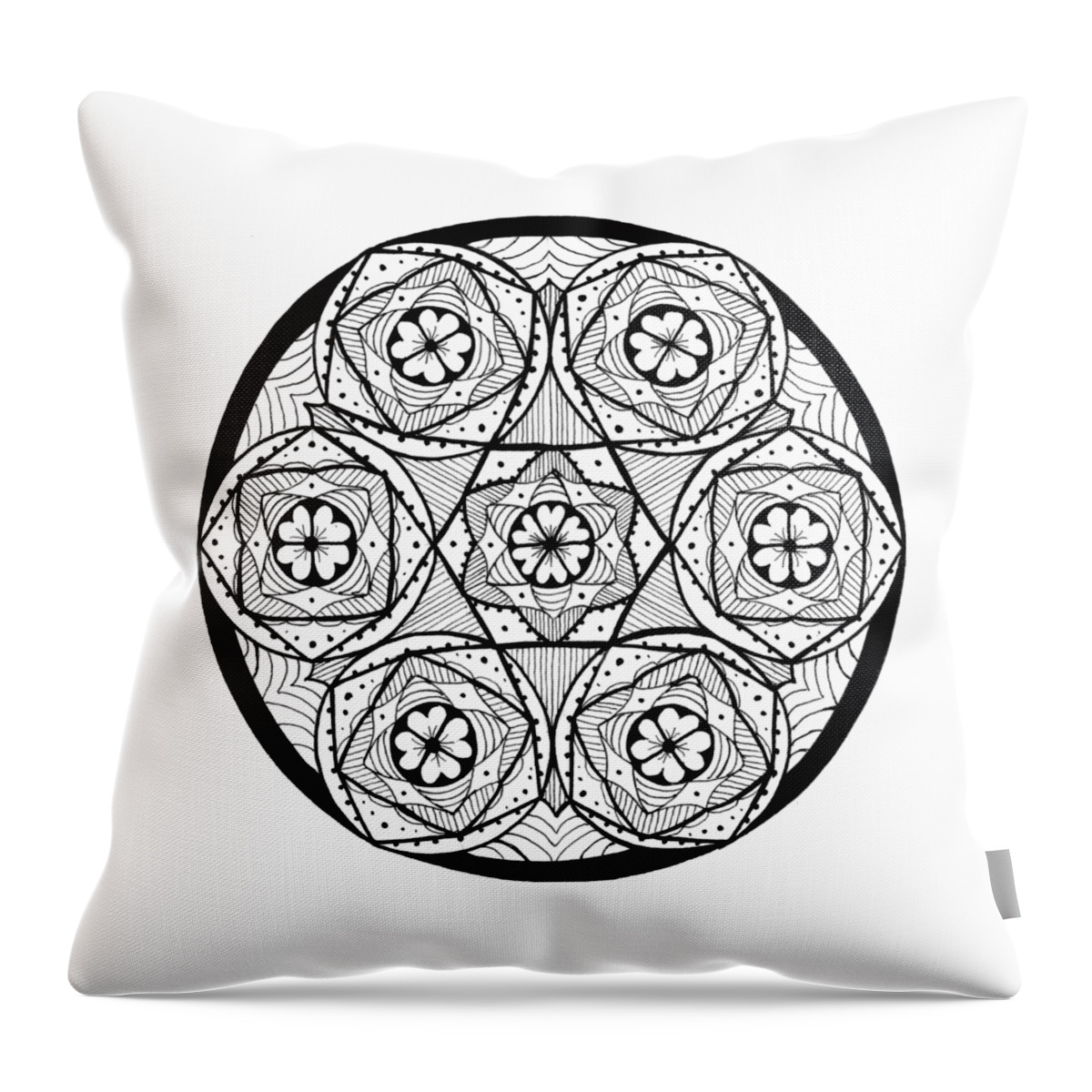 Mandala Throw Pillow featuring the drawing Mandala #6 - Cinnamon Rolls by Eseret Art