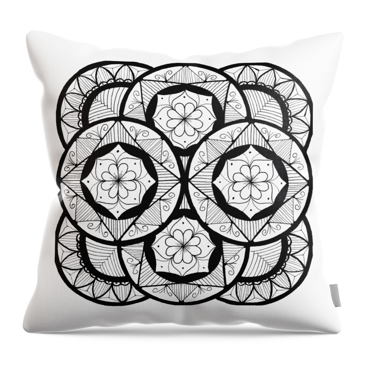 Mandala Throw Pillow featuring the drawing Mandala #7 - Flowers by Eseret Art