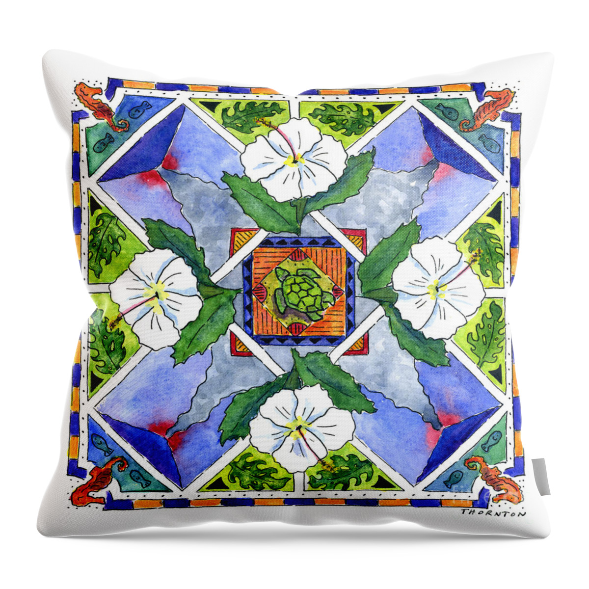 Mandala Throw Pillow featuring the painting Mandala III - WHITE HIBISCUS by Diane Thornton