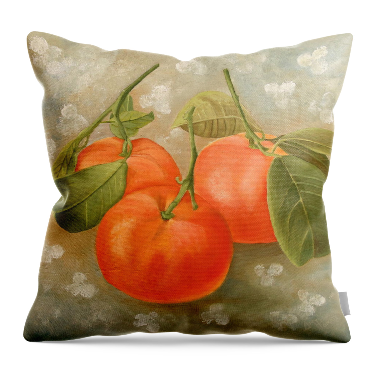 Mandarin Throw Pillow featuring the painting Mandarins by Angeles M Pomata