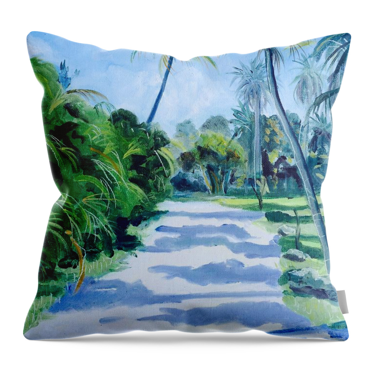 Palm Trees Florida Pleinair Sanibel Island Santiva Captiva Tropical Throw Pillow featuring the painting Mangrove Lane by Maggii Sarfaty