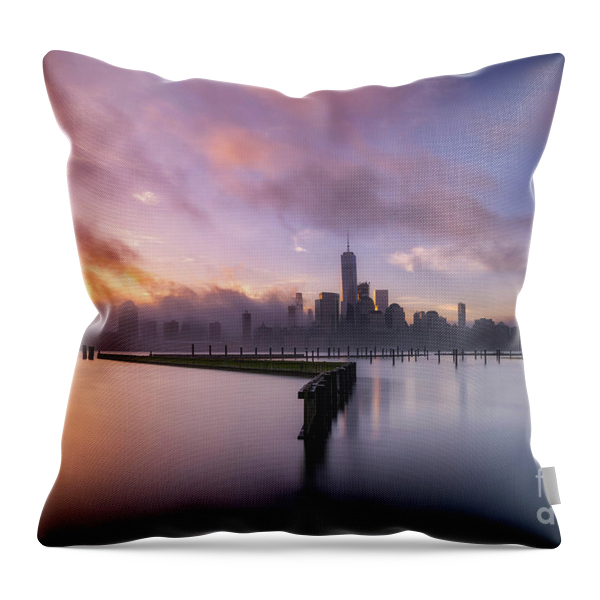 Manhattan Throw Pillow featuring the photograph Manhattan On Fire by Michael Ver Sprill