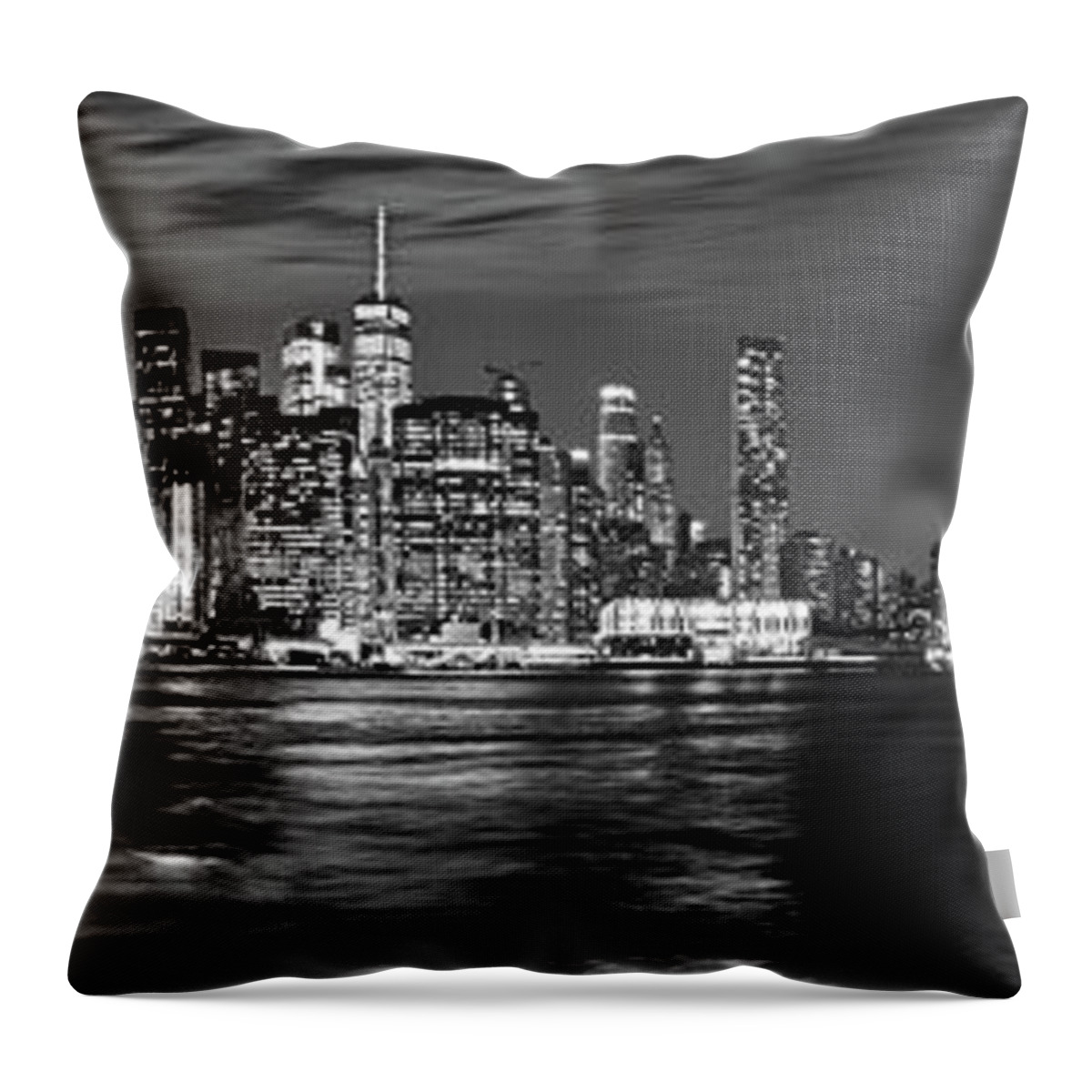America Throw Pillow featuring the photograph Manhattan Skyline at Dusk from Broklyn Bridge Park in black and by Carlos Alkmin