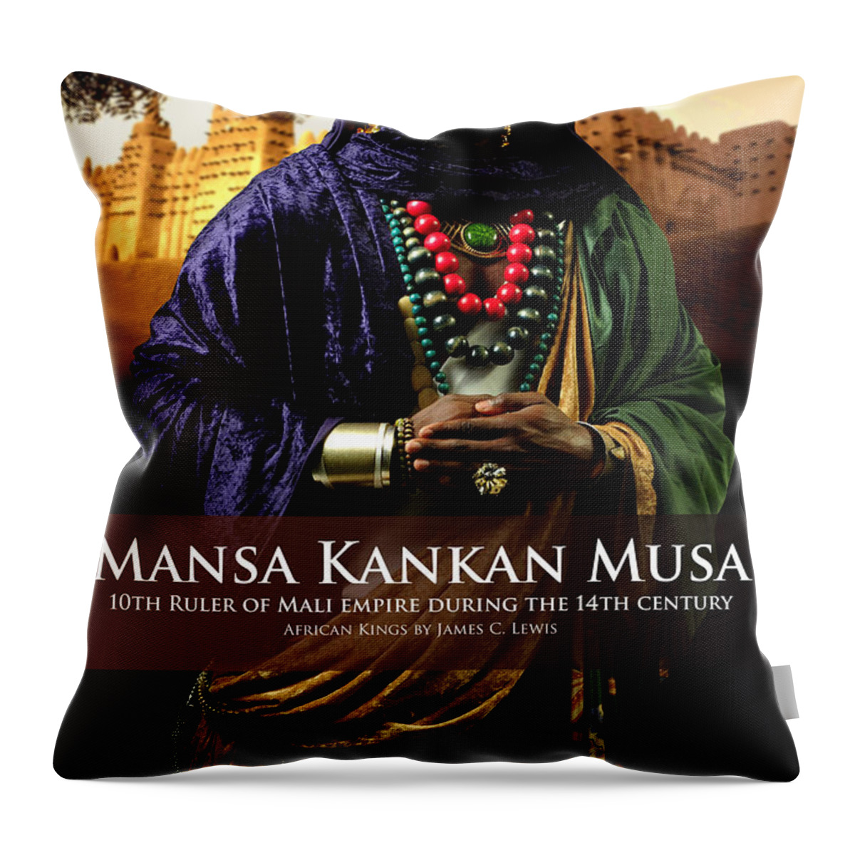 African Kings Series By International Photographer James C. Lewis Throw Pillow featuring the photograph Mansa Musa by African Kings