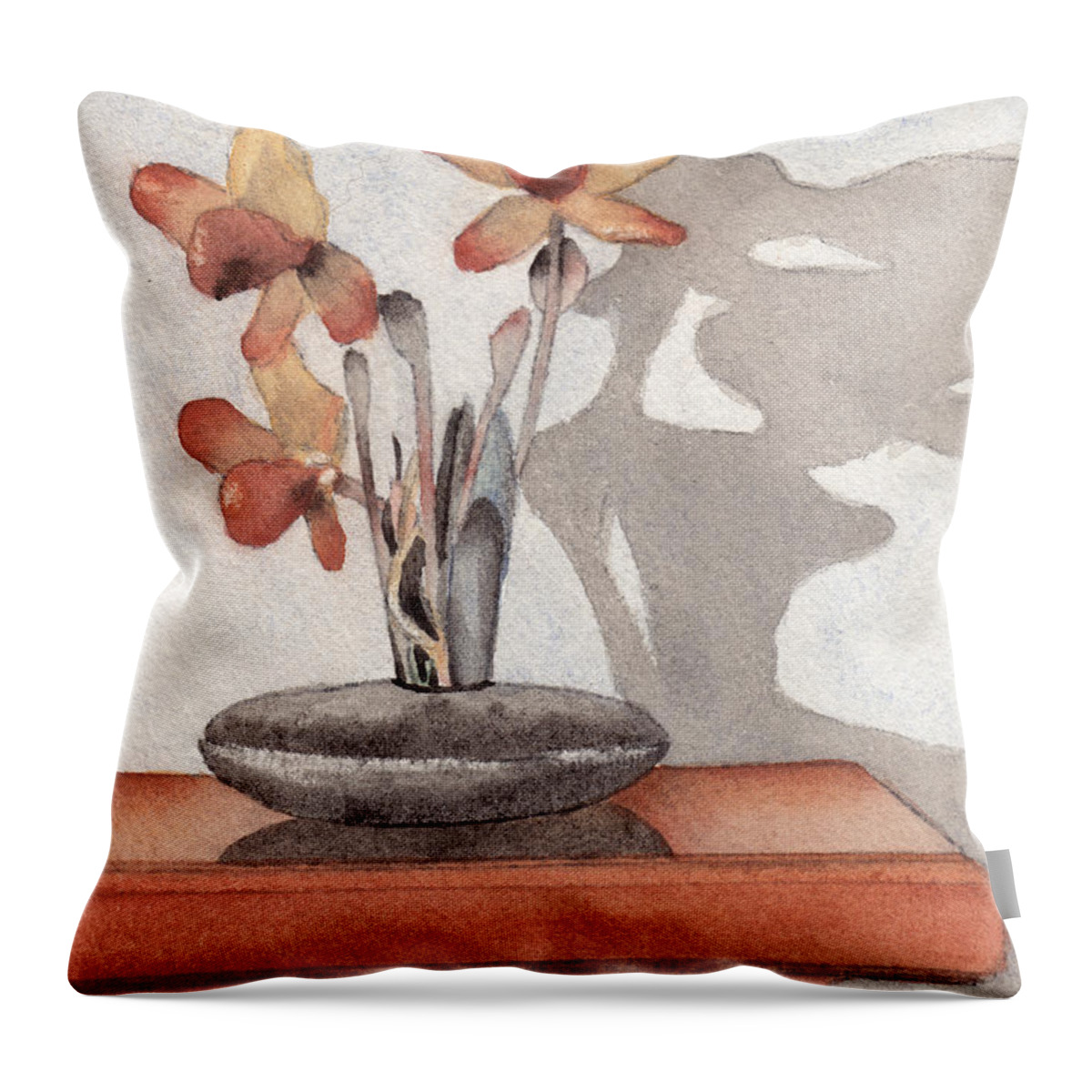 Flower Throw Pillow featuring the painting Mantel Flowers by Ken Powers