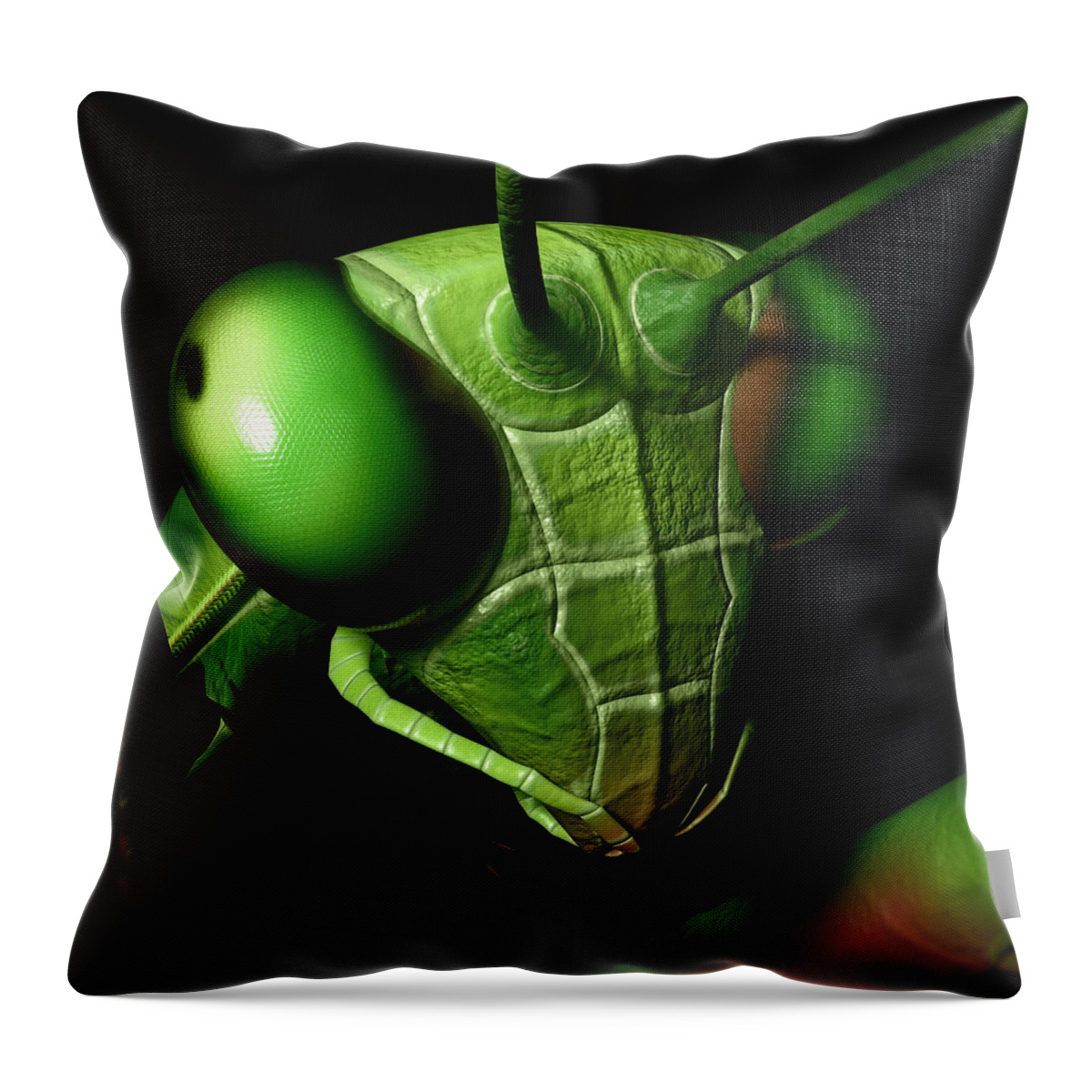 Praying Mantis Throw Pillow featuring the digital art Mantis Head by Matthew Lindley