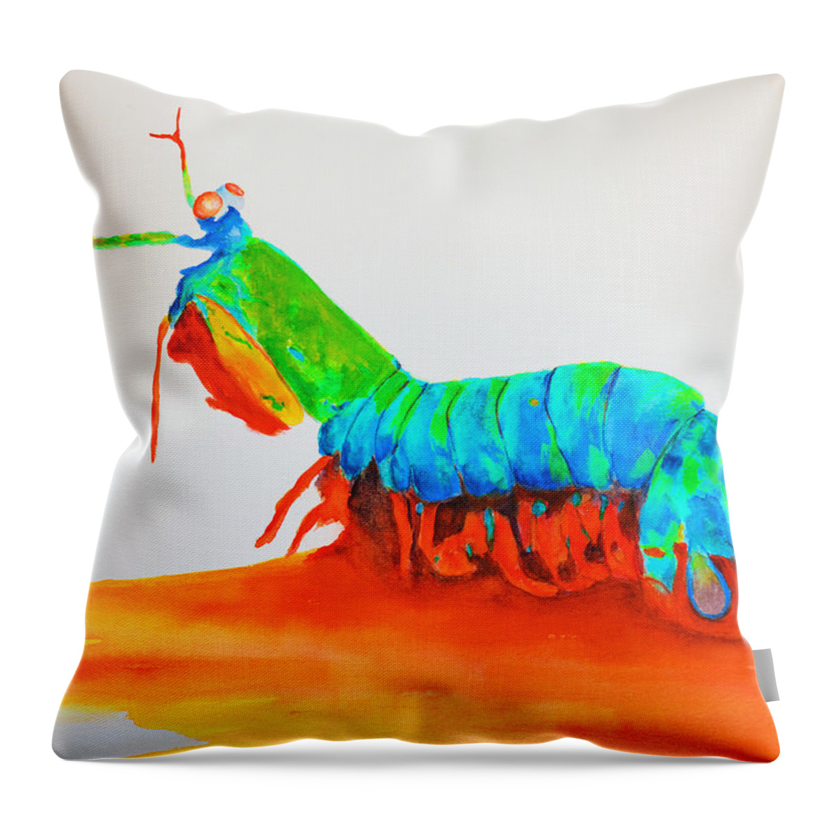 Blue Throw Pillow featuring the painting Mantis Shrimp by Ken Figurski