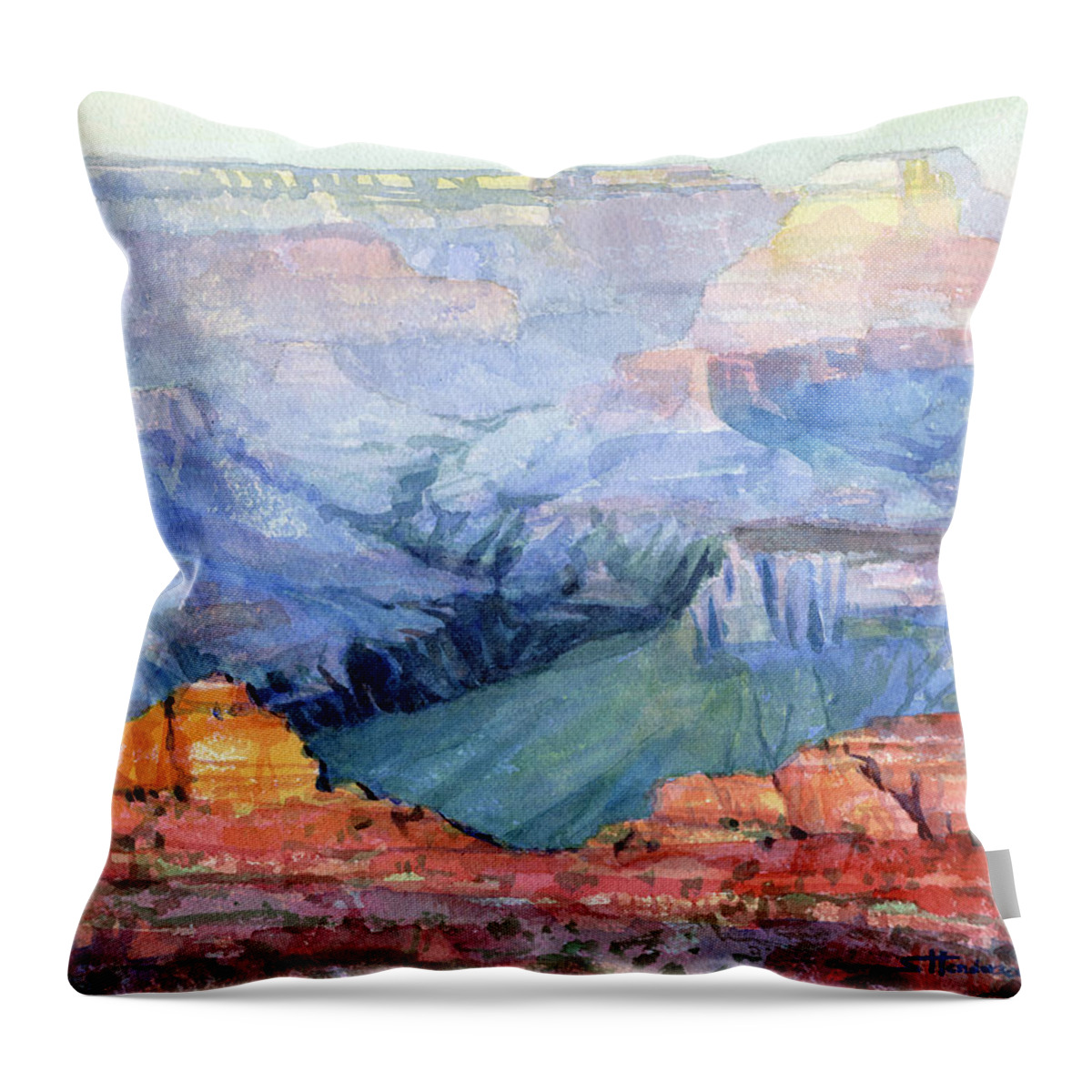 Grand Canyon Throw Pillow featuring the painting Many Hues by Steve Henderson
