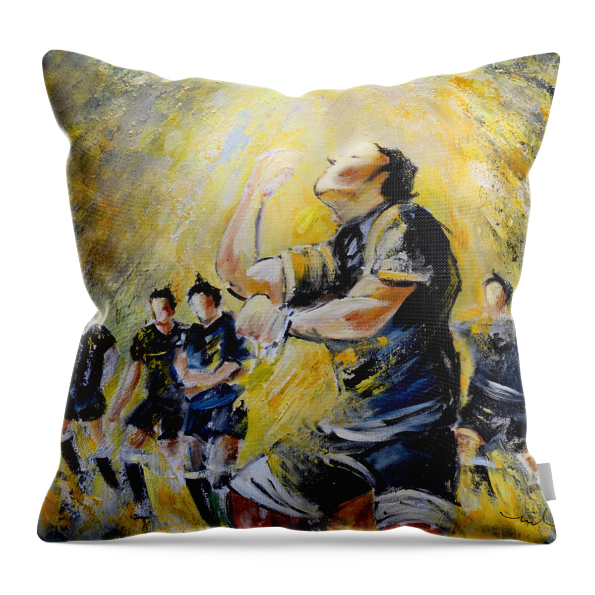 Sports Throw Pillow featuring the painting Maori Haka Again And Again by Miki De Goodaboom