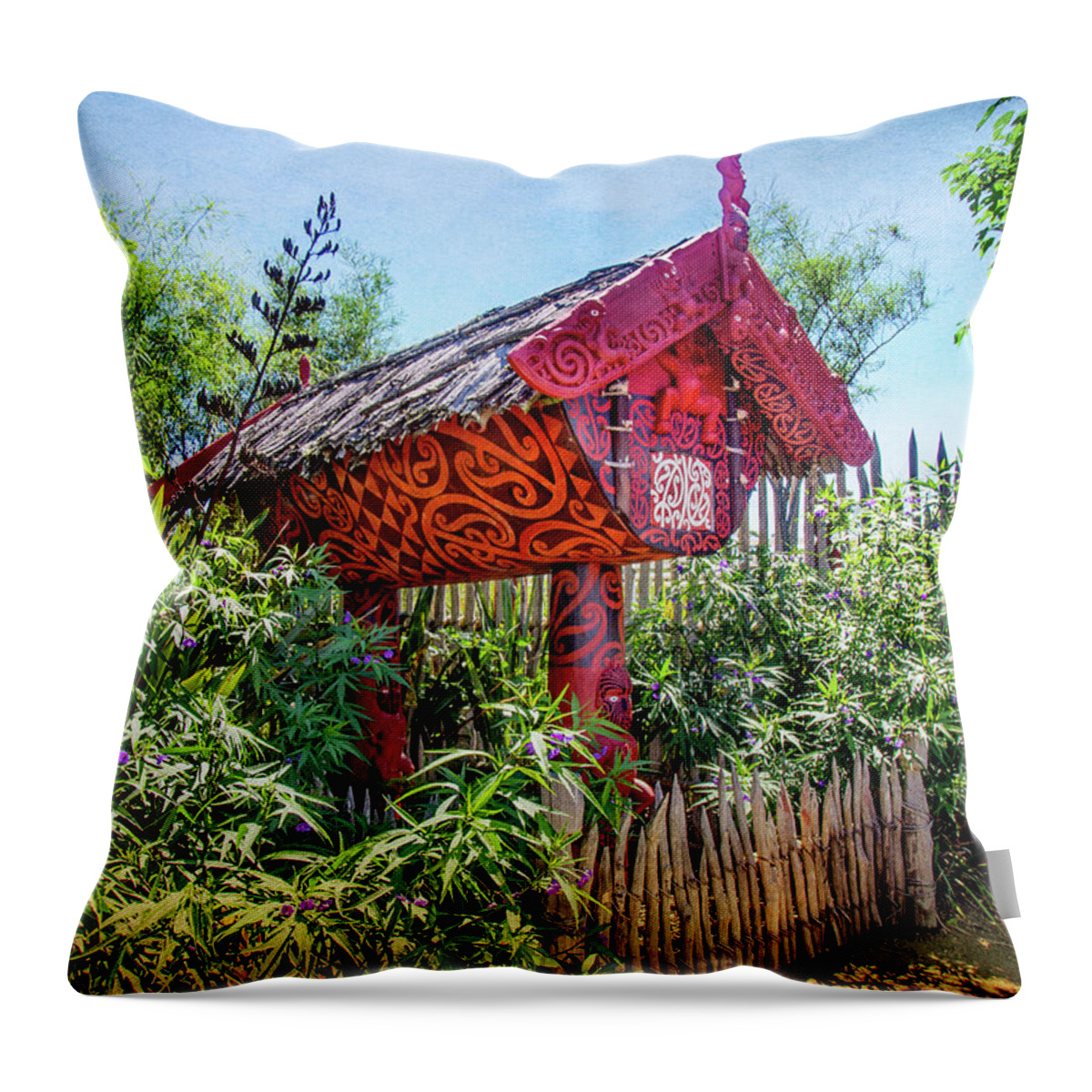 Maori Throw Pillow featuring the photograph Maori Home in New Zealand by Kathryn McBride