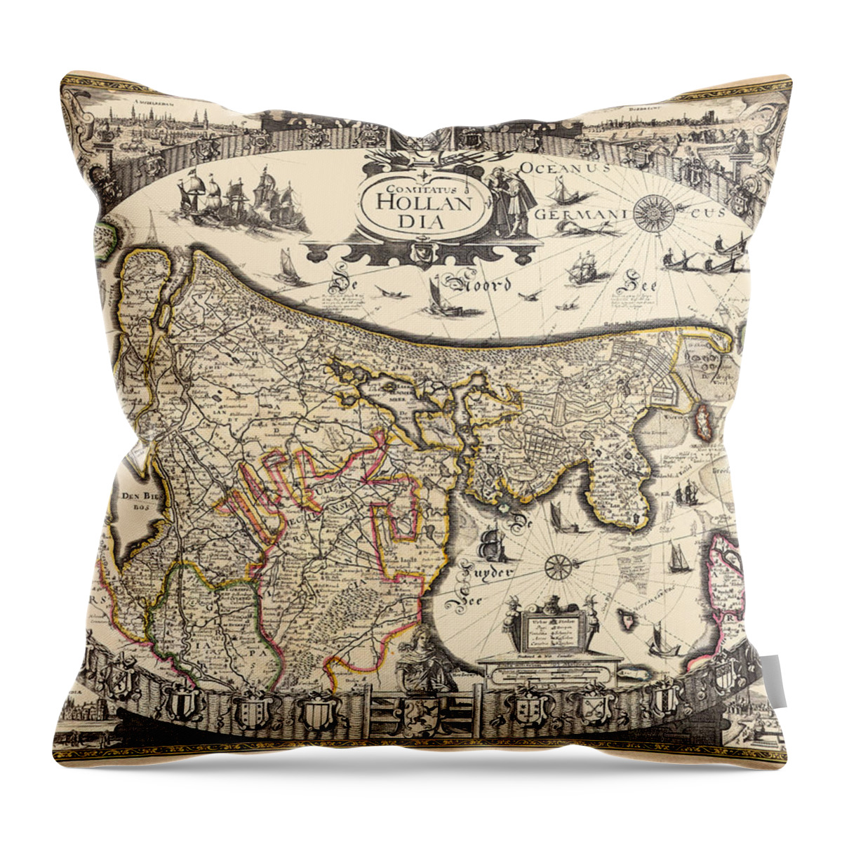 Holland Throw Pillow featuring the photograph Map Of Holland 1630 by Andrew Fare