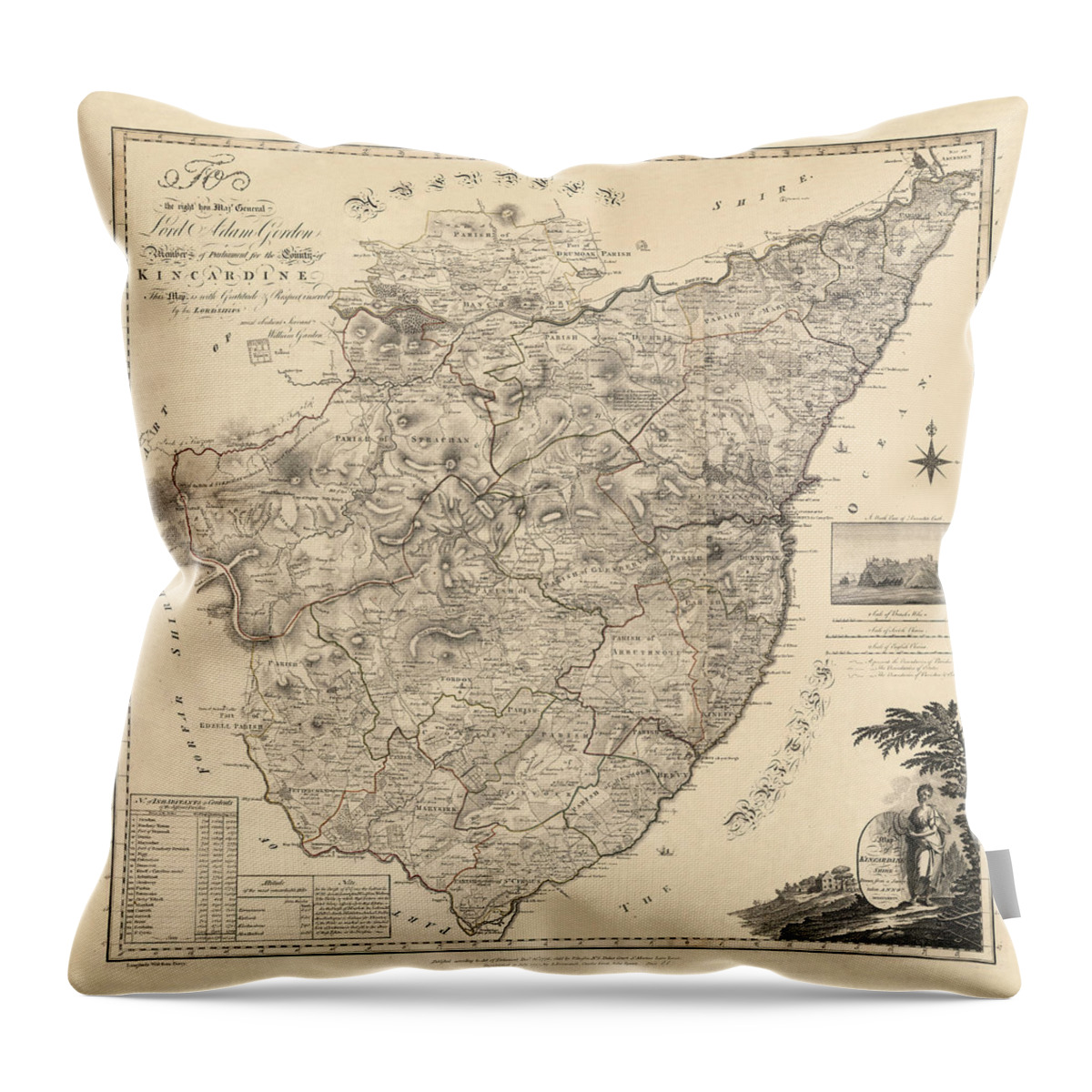 Map Of Kincardine Throw Pillow featuring the photograph Map Of Kincardine 1774 by Andrew Fare
