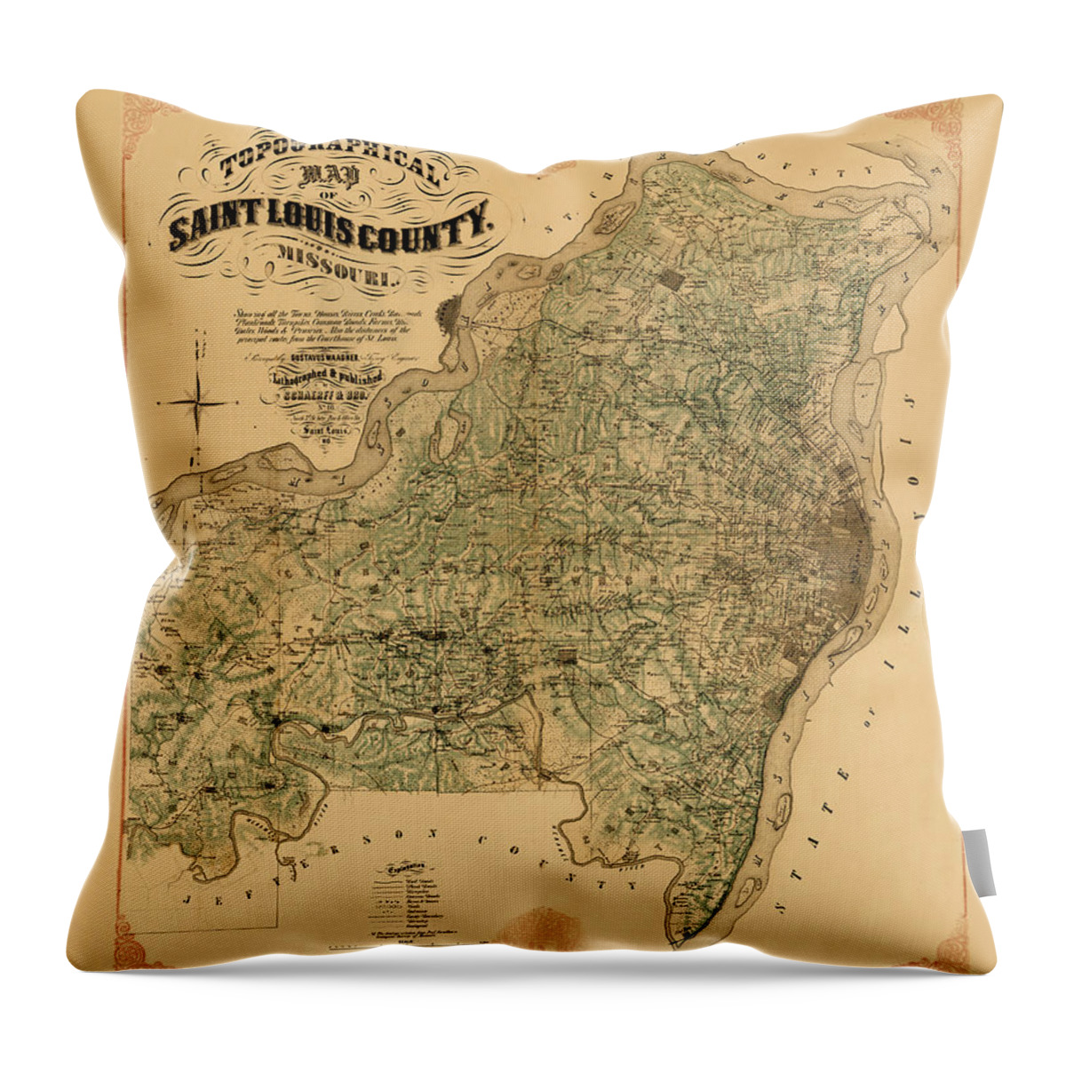 Map Of Saint Louis Throw Pillow featuring the photograph Map Of Saint Louis 1857 by Andrew Fare