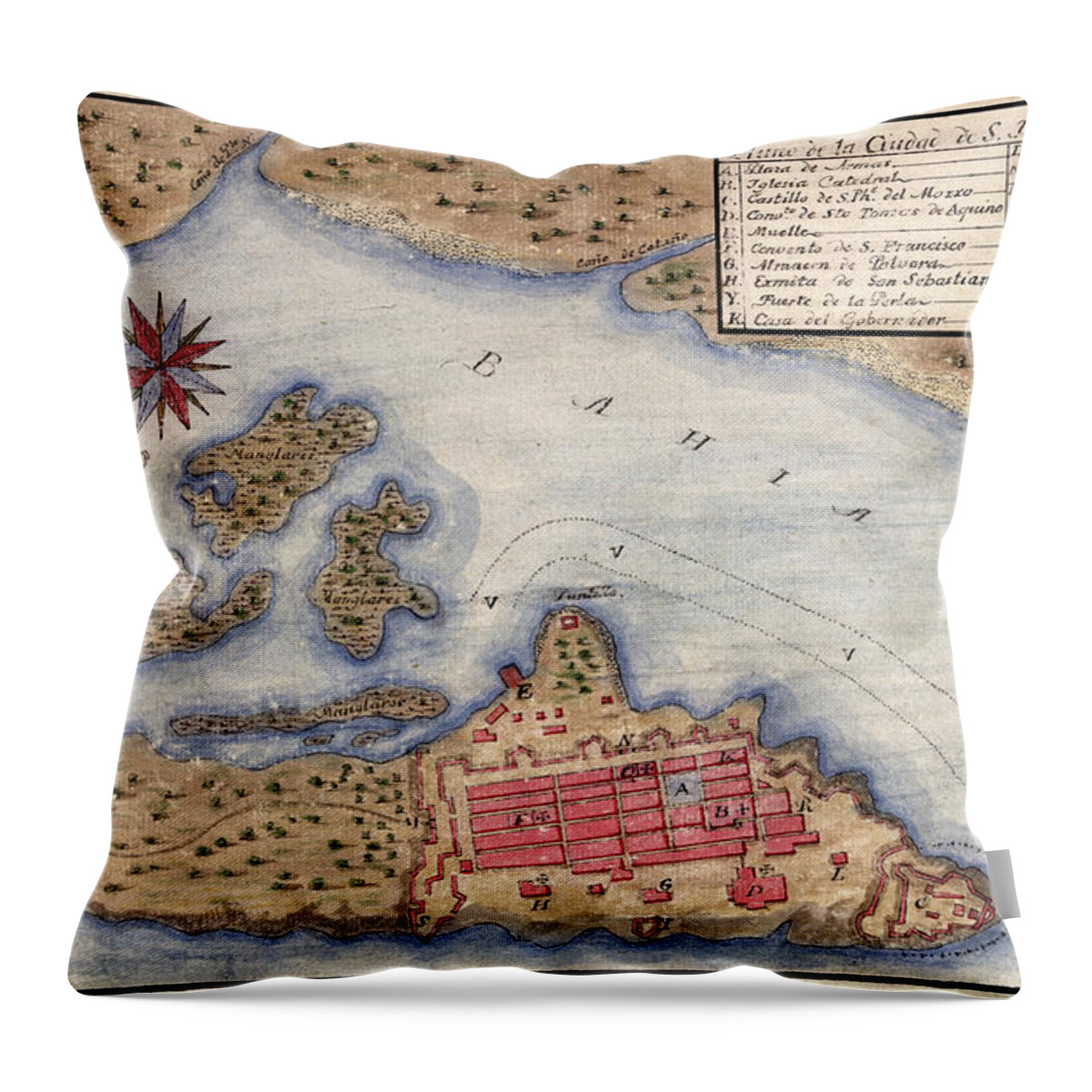 Map Of San Juan Throw Pillow featuring the photograph Map Of San Juan 1770 by Andrew Fare