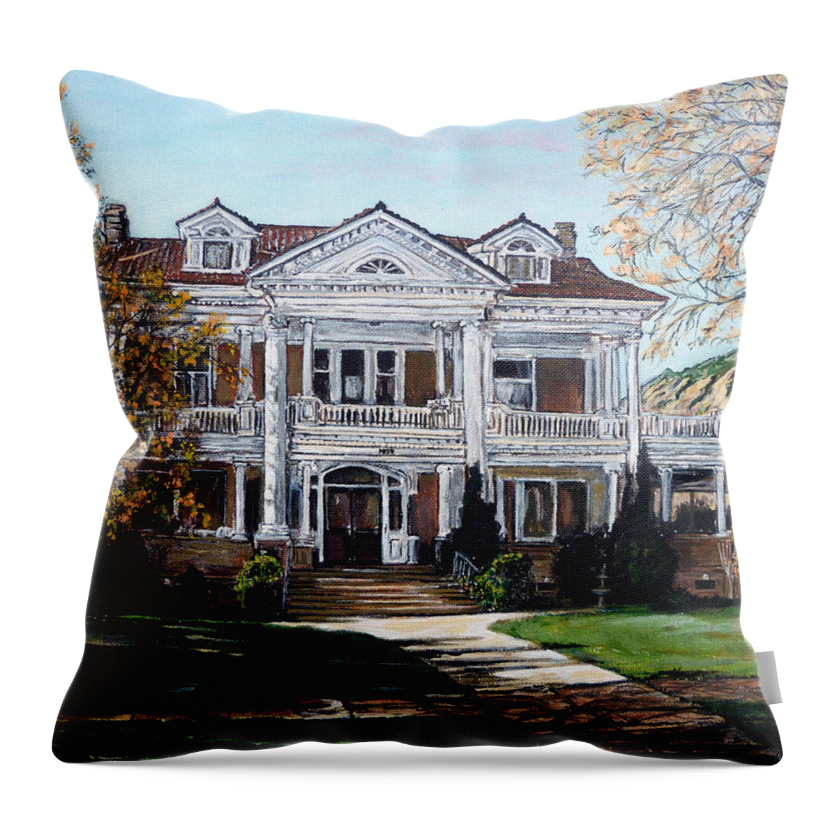 Mapleton Throw Pillow featuring the painting Mapleton Hill Homestead by Tom Roderick