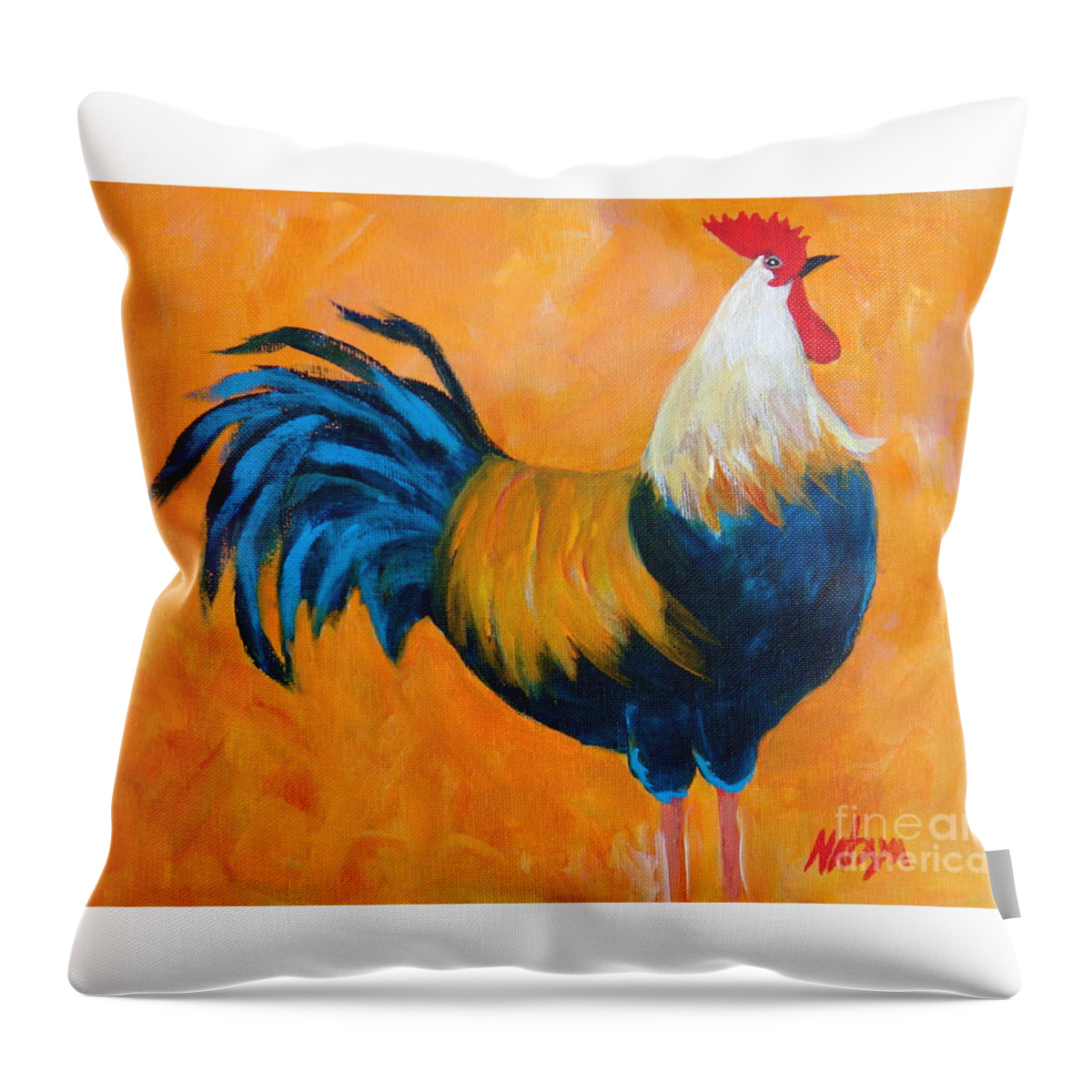 Rooster Throw Pillow featuring the painting Maraichi by Nataya Crow