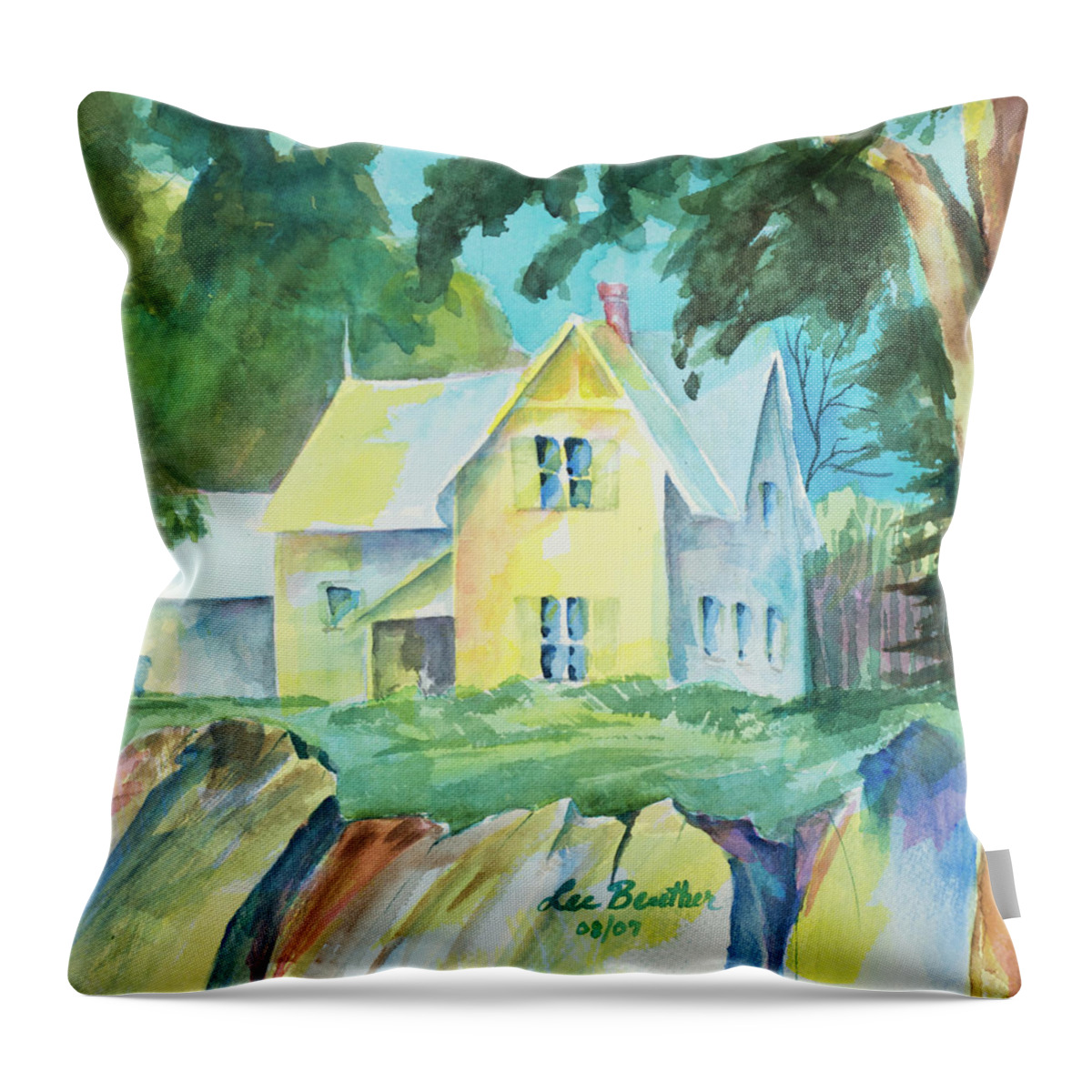 Painting Throw Pillow featuring the painting Marblehead Cottage by Lee Beuther
