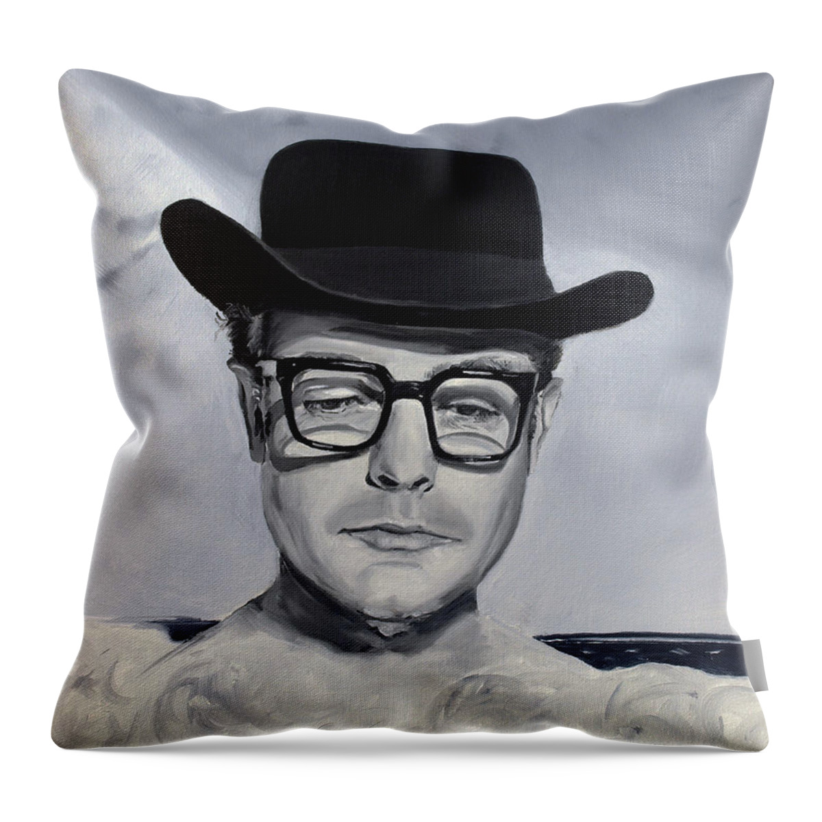 Portrait Throw Pillow featuring the painting Marcello Mastroianni by Mary Capriole
