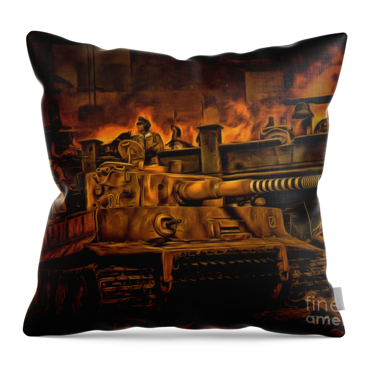 Wwii German Tiger Tank Throw Pillow featuring the digital art March Across France Holding on to Caen - Oil by Tommy Anderson