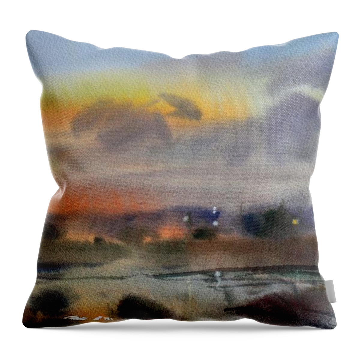 Owen Hunt Throw Pillow featuring the painting March Evening on the River by Owen Hunt