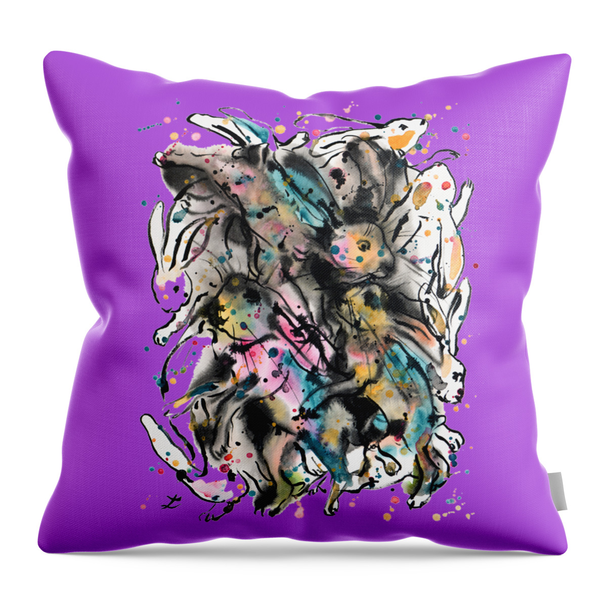 Hare Throw Pillow featuring the painting March Hares by Zaira Dzhaubaeva