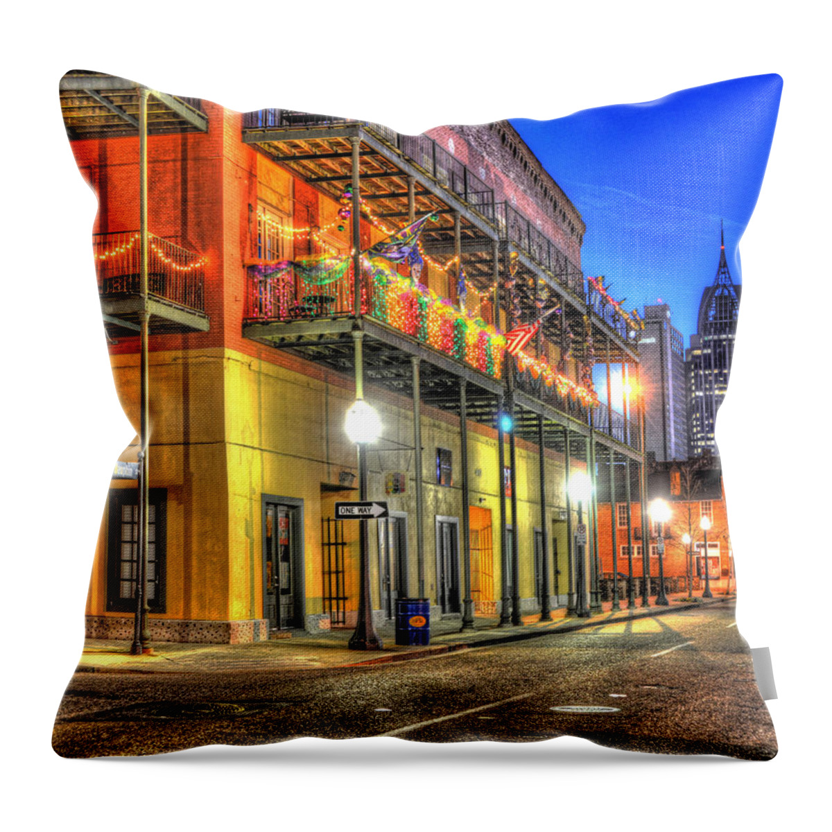 Alabama Throw Pillow featuring the photograph Mardi Gras Mattress Factory Mobile Alabama by Michael Thomas