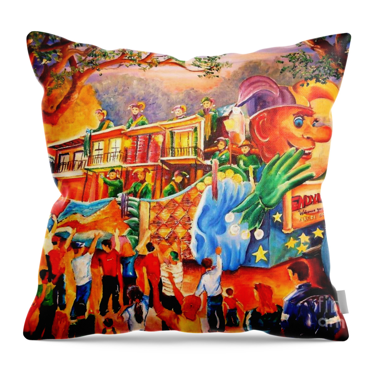 New Orleans Throw Pillow featuring the painting Mardi Gras with Endymion by Diane Millsap