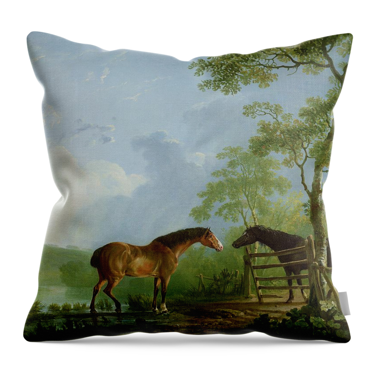 Mare Throw Pillow featuring the painting Mare and Stallion in a Landscape by Sawrey Gilpin